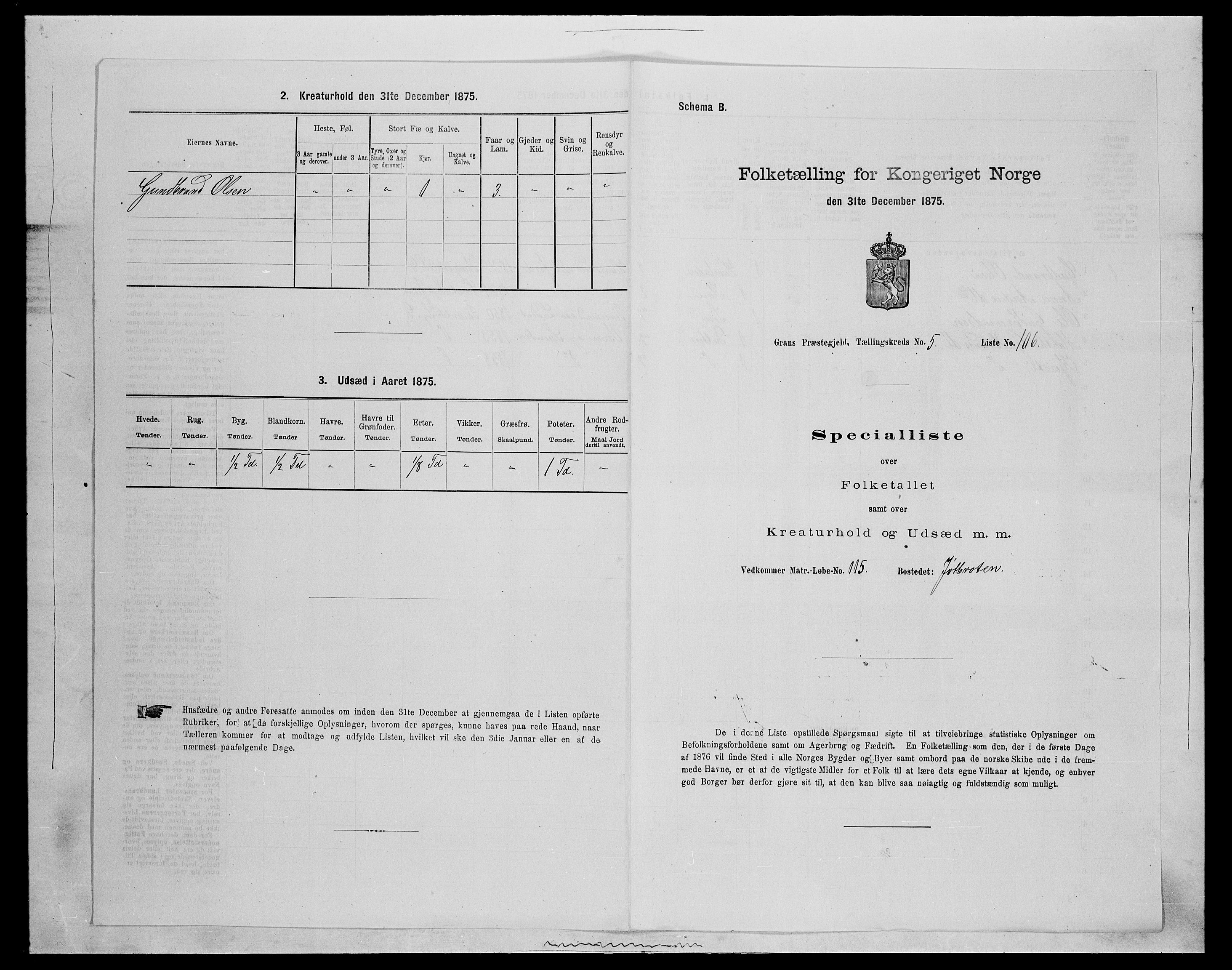 SAH, Folketelling 1875 for 0534P Gran prestegjeld, 1875, s. 976