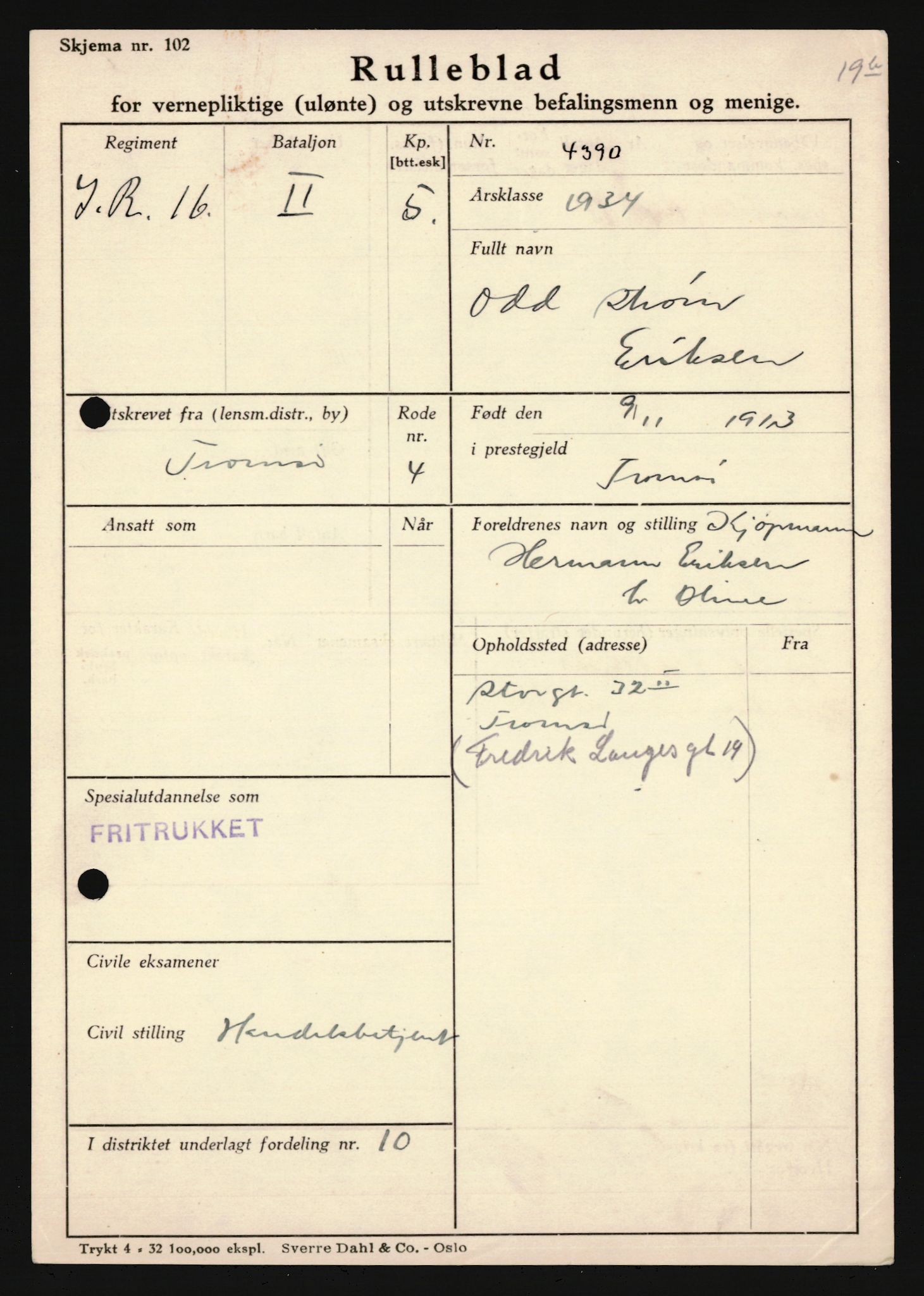 Forsvaret, Troms infanteriregiment nr. 16, AV/RA-RAFA-3146/P/Pa/L0018: Rulleblad for regimentets menige mannskaper, årsklasse 1934, 1934, s. 253