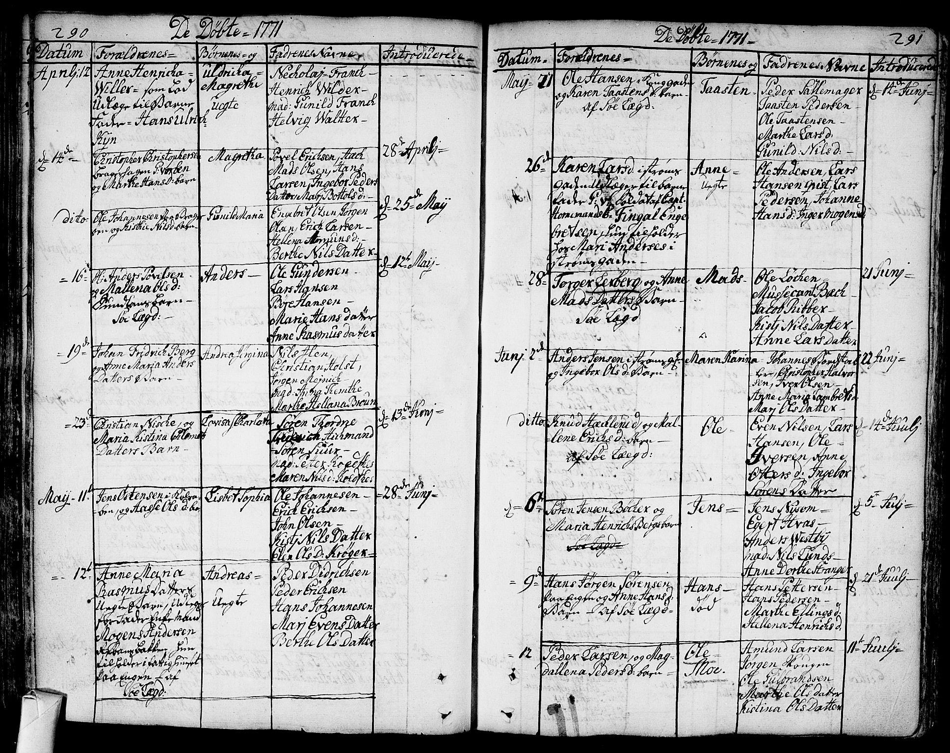 Bragernes kirkebøker, SAKO/A-6/F/Fa/L0005: Ministerialbok nr. I 5, 1759-1781, s. 290-291