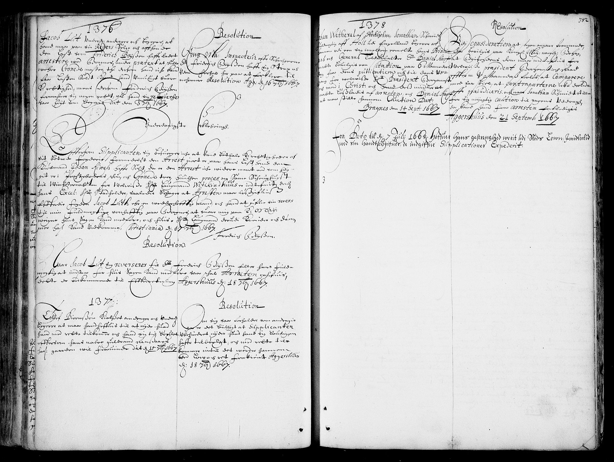 Stattholderembetet 1572-1771, AV/RA-EA-2870/Ad/L0001: Supplikasjons- og resolusjonsprotokoll, 1662-1669, s. 381b-382a