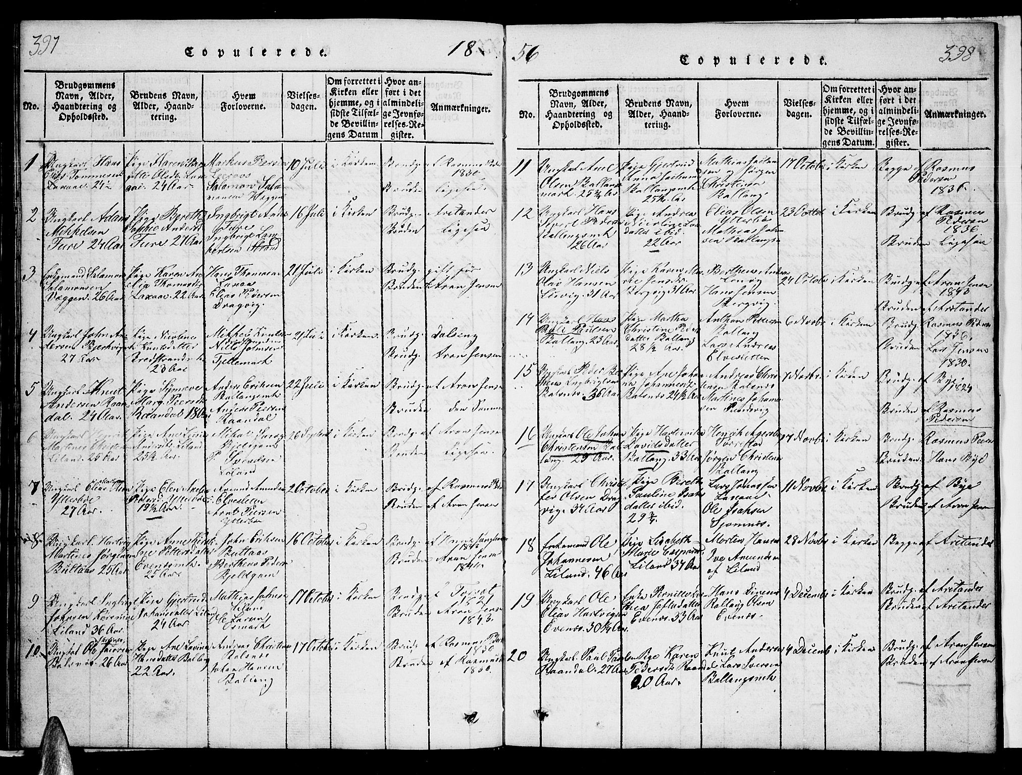 Ministerialprotokoller, klokkerbøker og fødselsregistre - Nordland, AV/SAT-A-1459/863/L0911: Klokkerbok nr. 863C01, 1821-1858, s. 397-398