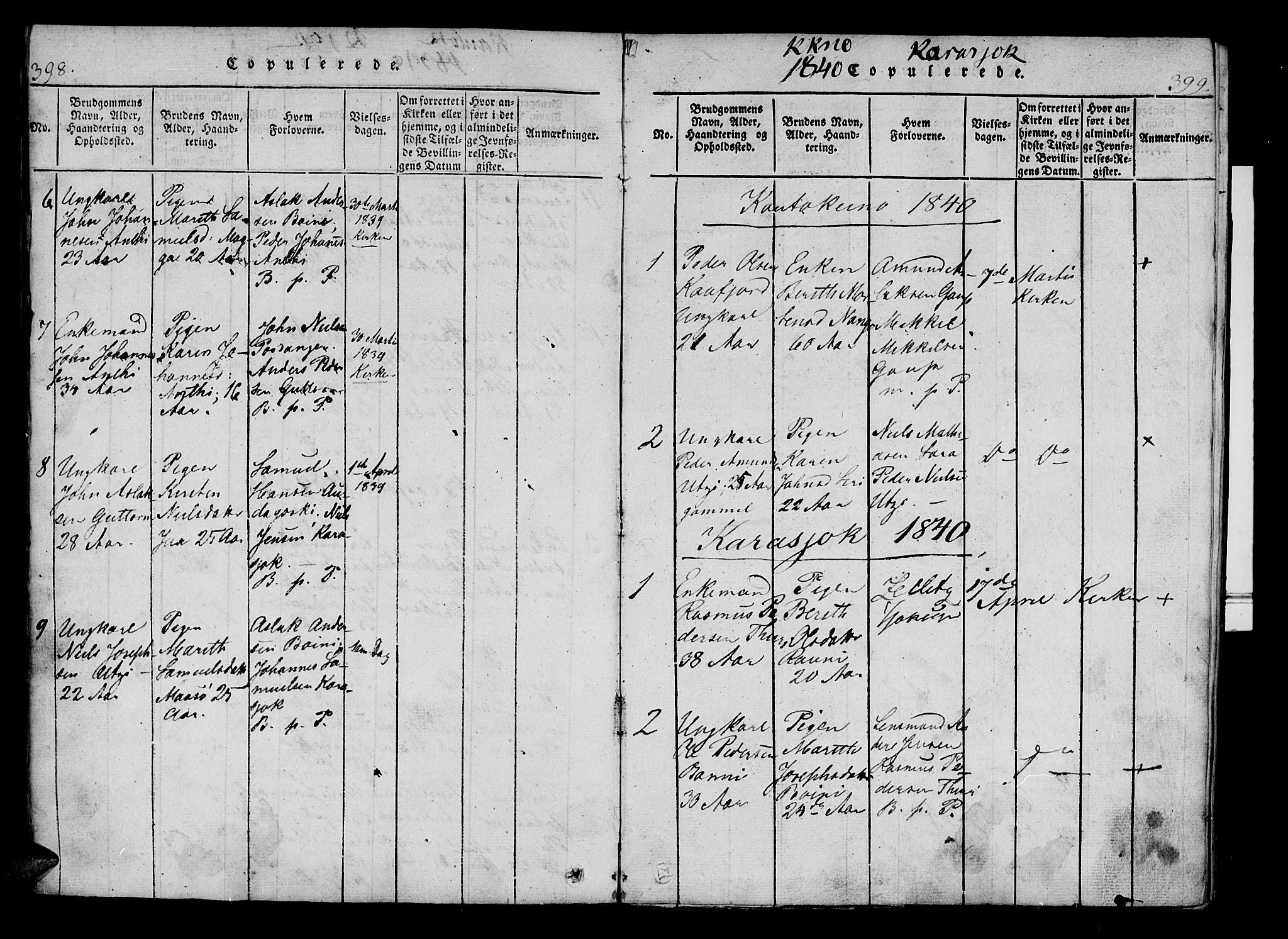 Kistrand/Porsanger sokneprestembete, AV/SATØ-S-1351/H/Ha/L0010.kirke: Ministerialbok nr. 10, 1821-1842, s. 398-399