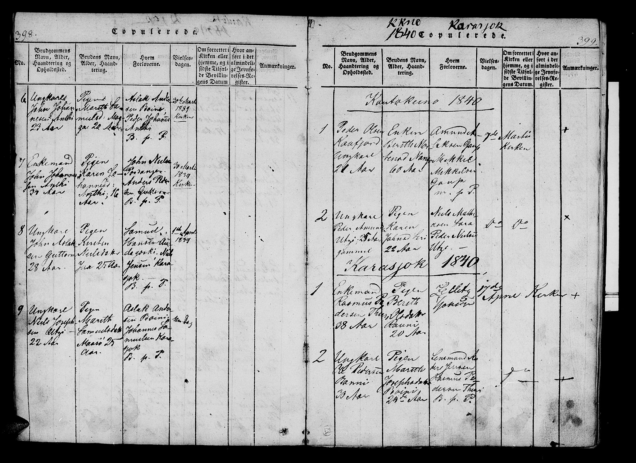 Kistrand/Porsanger sokneprestembete, SATØ/S-1351/H/Ha/L0010.kirke: Ministerialbok nr. 10, 1821-1842, s. 398-399