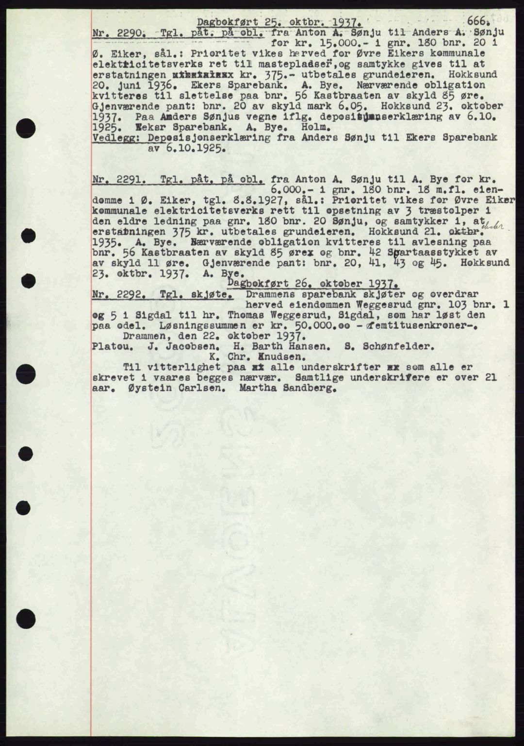 Eiker, Modum og Sigdal sorenskriveri, SAKO/A-123/G/Ga/Gab/L0036: Pantebok nr. A6, 1937-1937, Dagboknr: 2290/1937