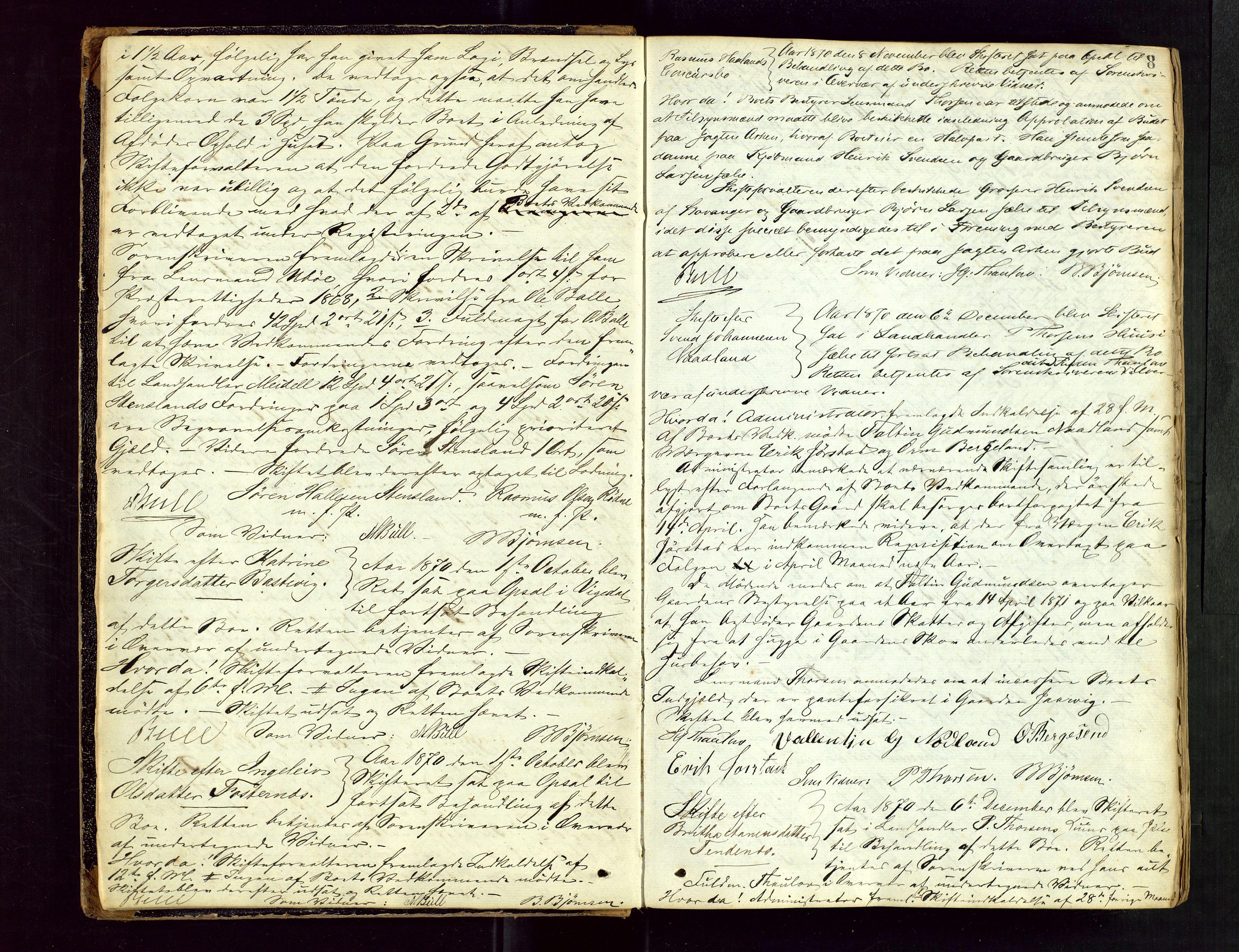 Ryfylke tingrett, AV/SAST-A-100055/001/IV/IVF/L0008: Skifteforhandlingsprotokoll B 2, 1870-1879, s. 8