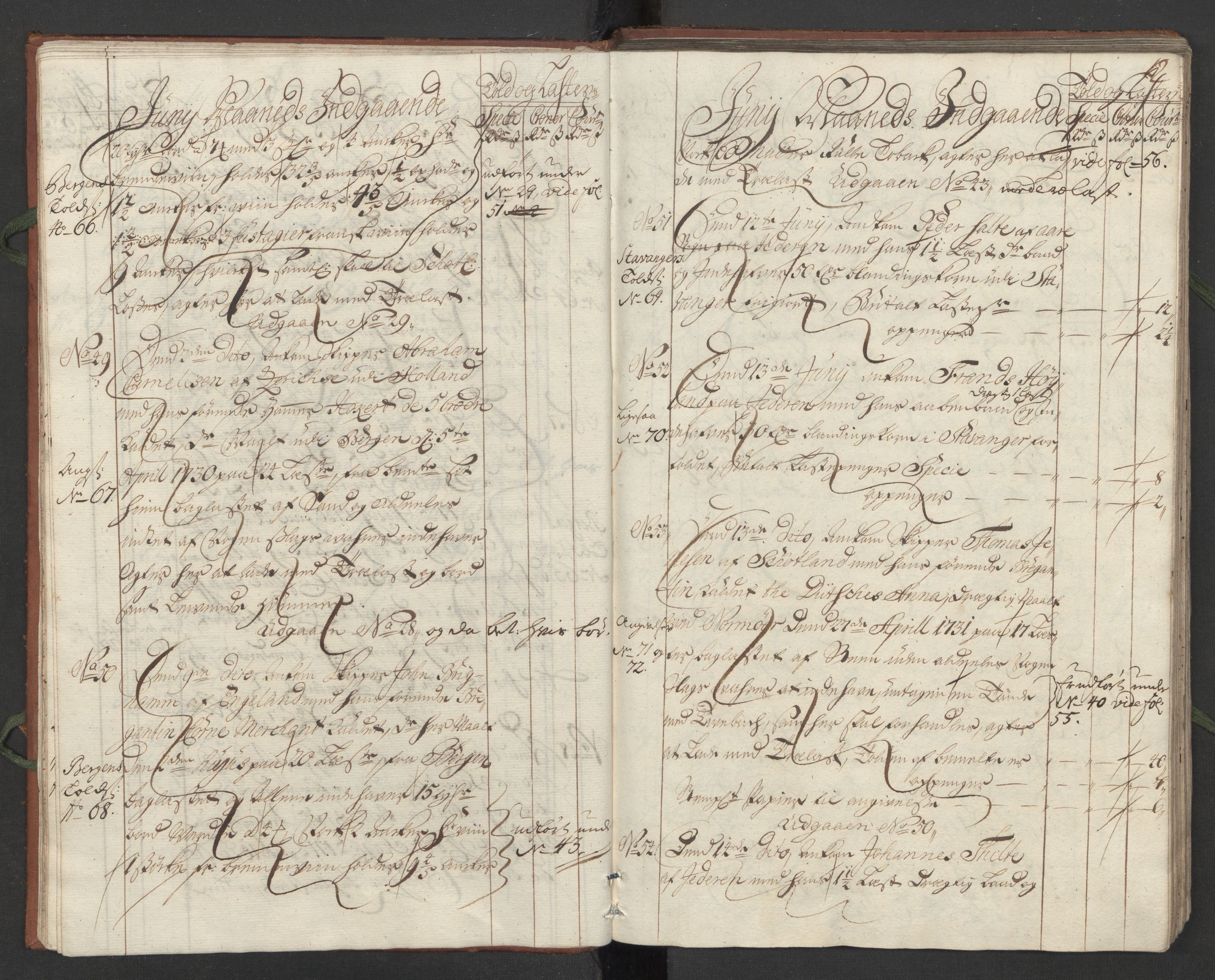 Generaltollkammeret, tollregnskaper, AV/RA-EA-5490/R24/L0008/0001: Tollregnskaper Sunnhordland / Hovedtollbok, 1731, s. 11b-12a