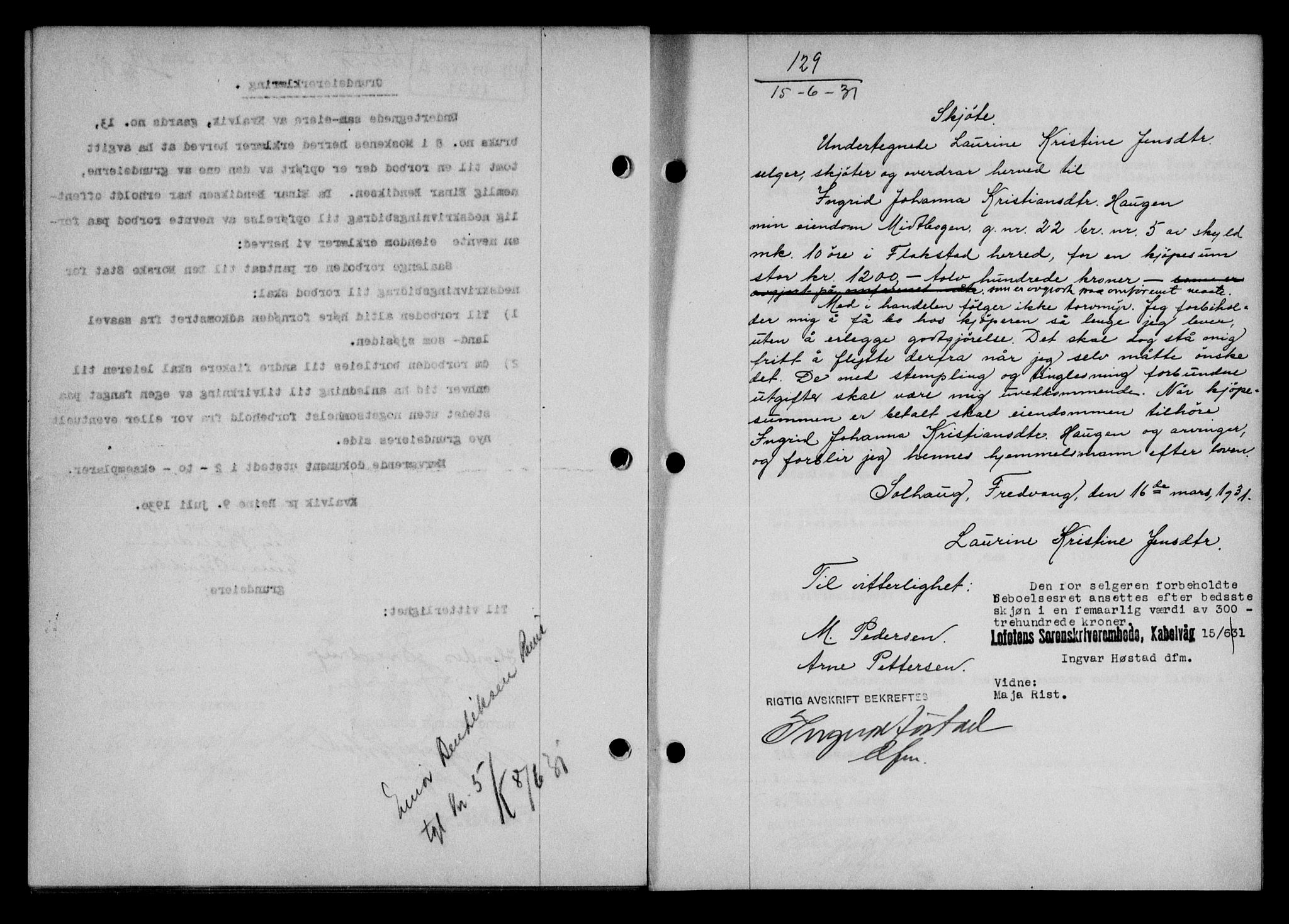 Lofoten sorenskriveri, SAT/A-0017/1/2/2C/L0023b: Pantebok nr. 23b, 1931-1931, Tingl.dato: 15.06.1931