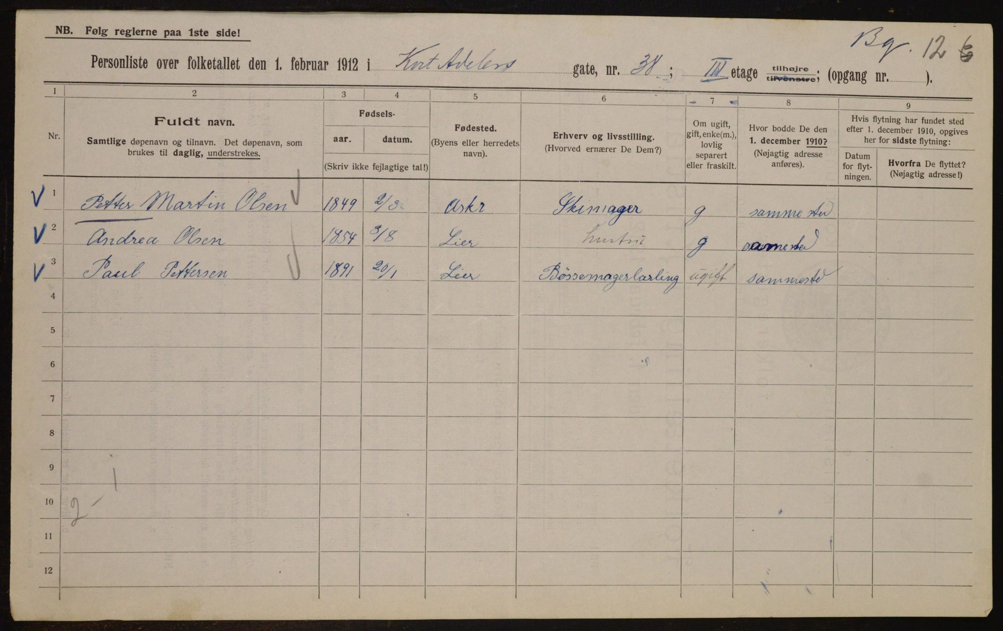 OBA, Kommunal folketelling 1.2.1912 for Kristiania, 1912, s. 13895