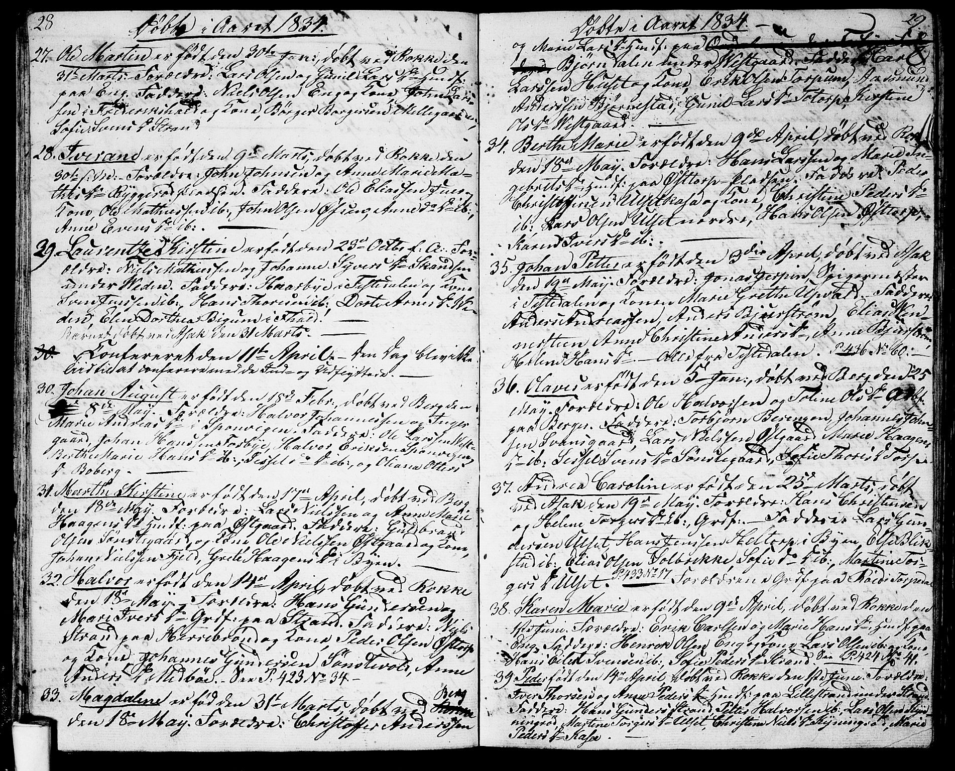 Berg prestekontor Kirkebøker, AV/SAO-A-10902/G/Ga/L0002: Klokkerbok nr. I 2, 1832-1844, s. 28-29