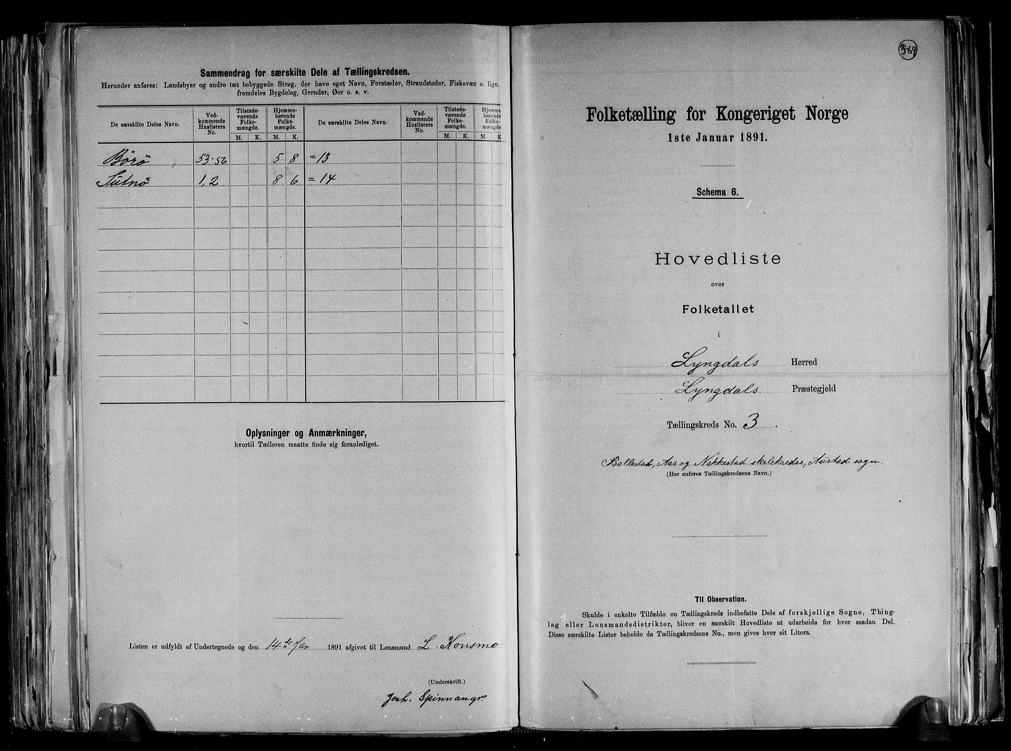 RA, Folketelling 1891 for 1032 Lyngdal herred, 1891, s. 11