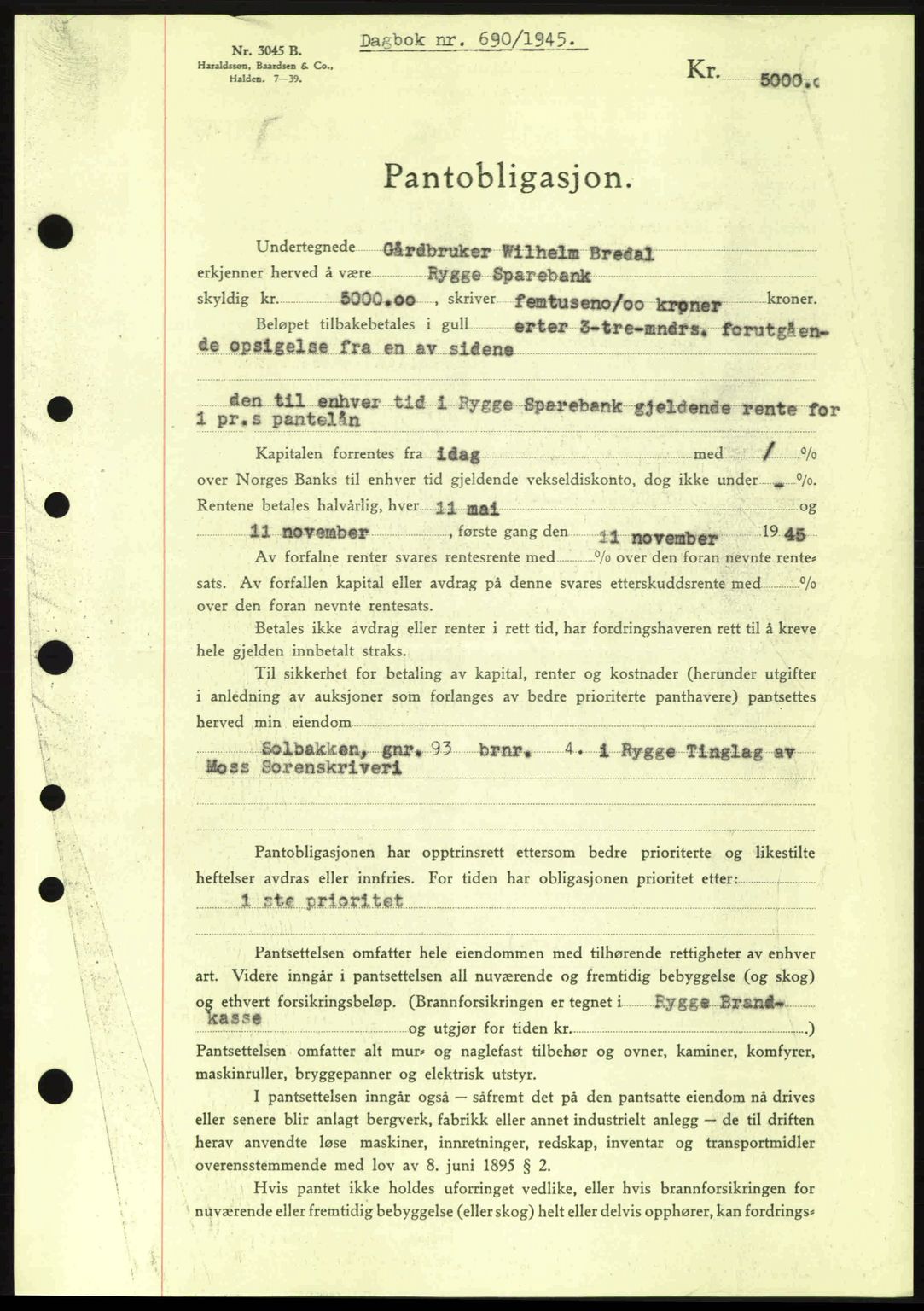 Moss sorenskriveri, SAO/A-10168: Pantebok nr. B13, 1943-1945, Dagboknr: 690/1945