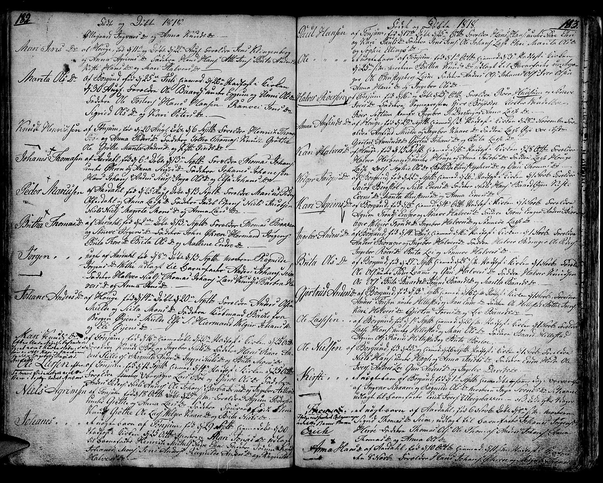 Lærdal sokneprestembete, AV/SAB-A-81201: Ministerialbok nr. A 4, 1805-1821, s. 182-183