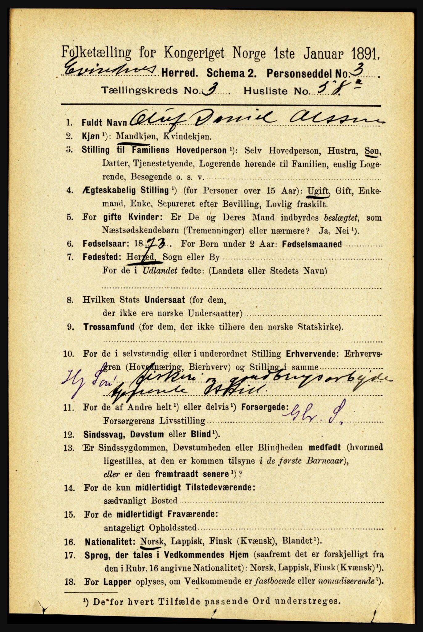 RA, Folketelling 1891 for 1853 Evenes herred, 1891, s. 1138