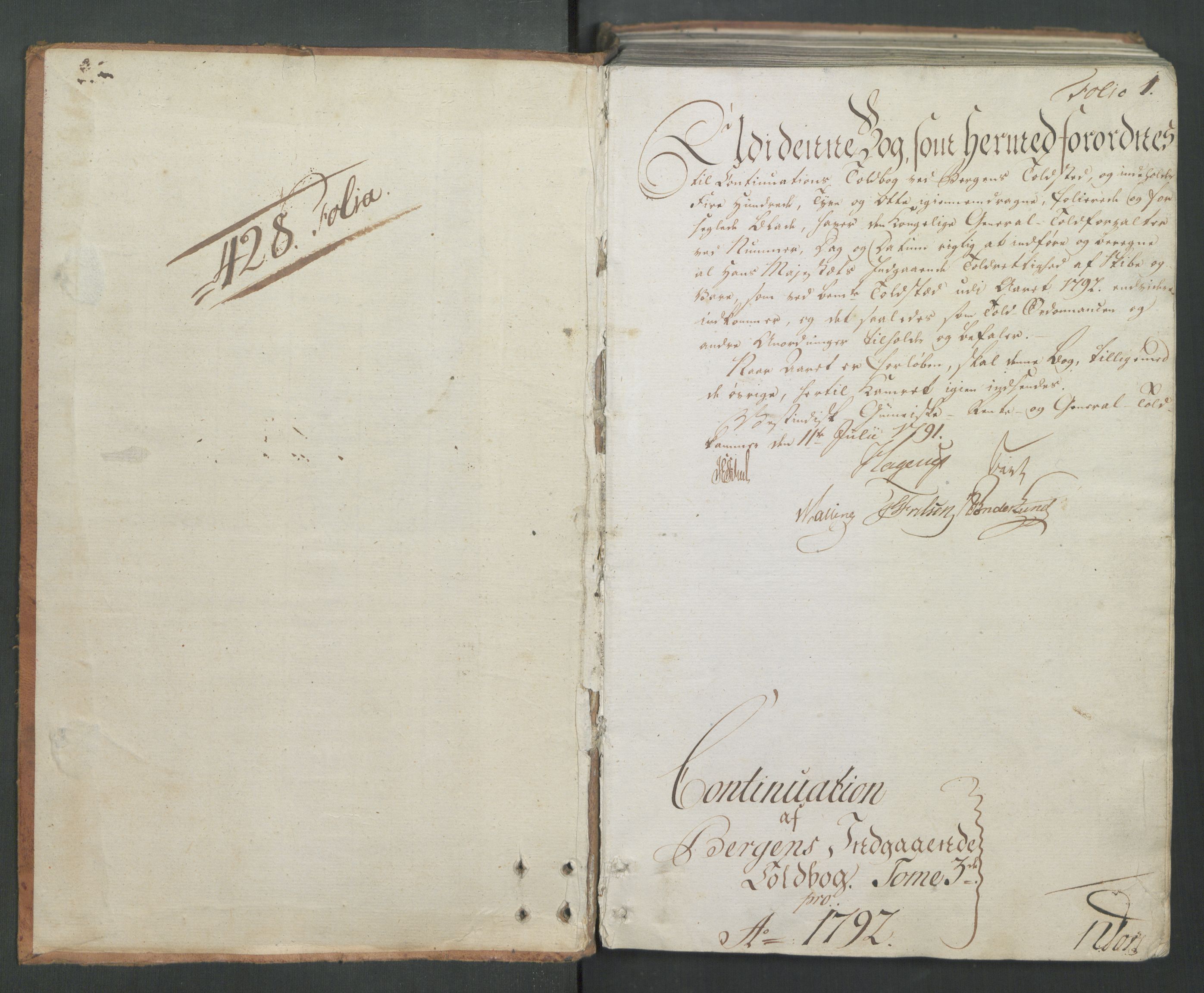 Generaltollkammeret, tollregnskaper, AV/RA-EA-5490/R26/L0259/0001: Tollregnskaper Bergen A / Inngående tollbok III, 1790-1792