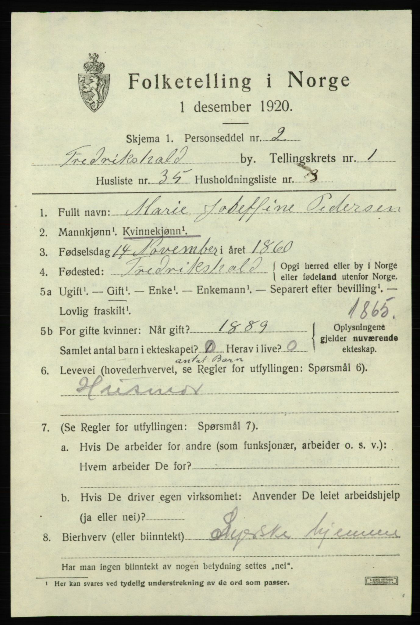 SAO, Folketelling 1920 for 0101 Fredrikshald kjøpstad, 1920, s. 8718