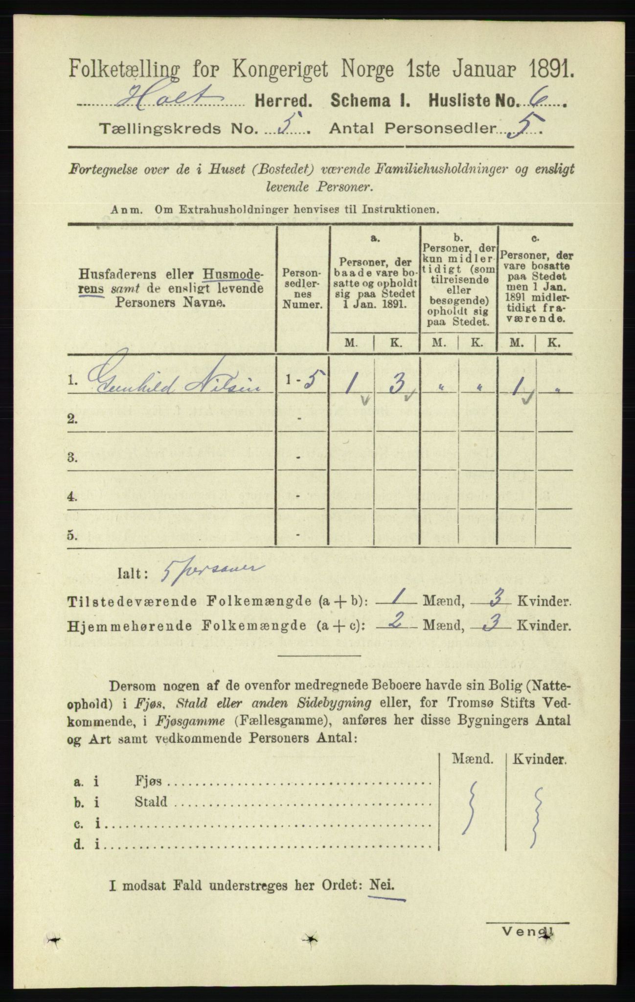 RA, Folketelling 1891 for 0914 Holt herred, 1891, s. 2220