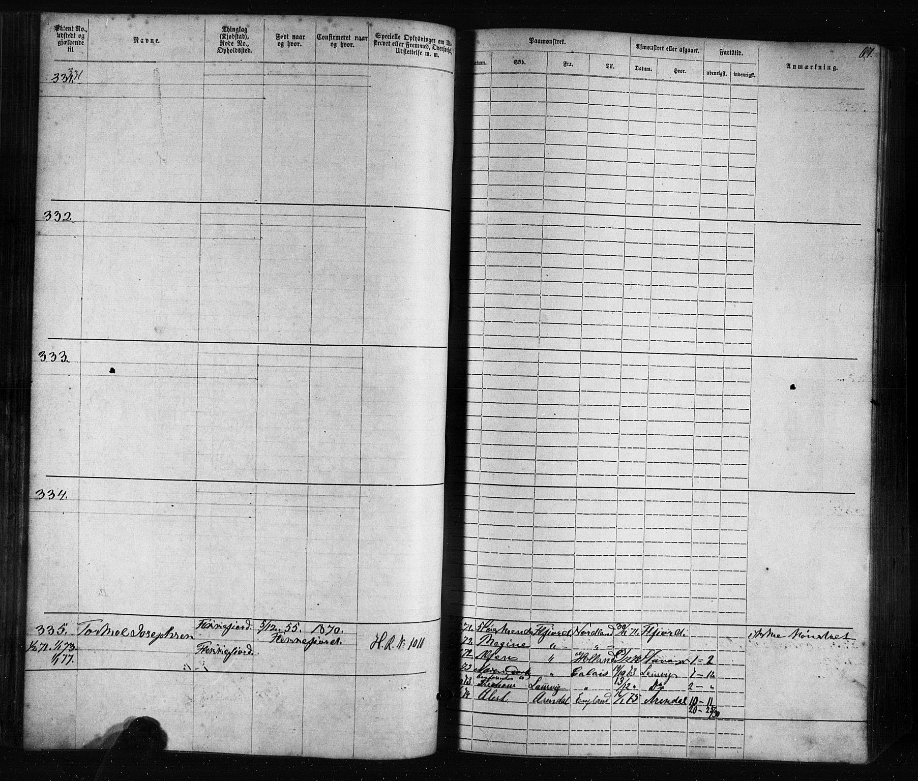 Flekkefjord mønstringskrets, SAK/2031-0018/F/Fa/L0005: Annotasjonsrulle nr 1-1915 med register, Æ-2, 1868-1896, s. 87