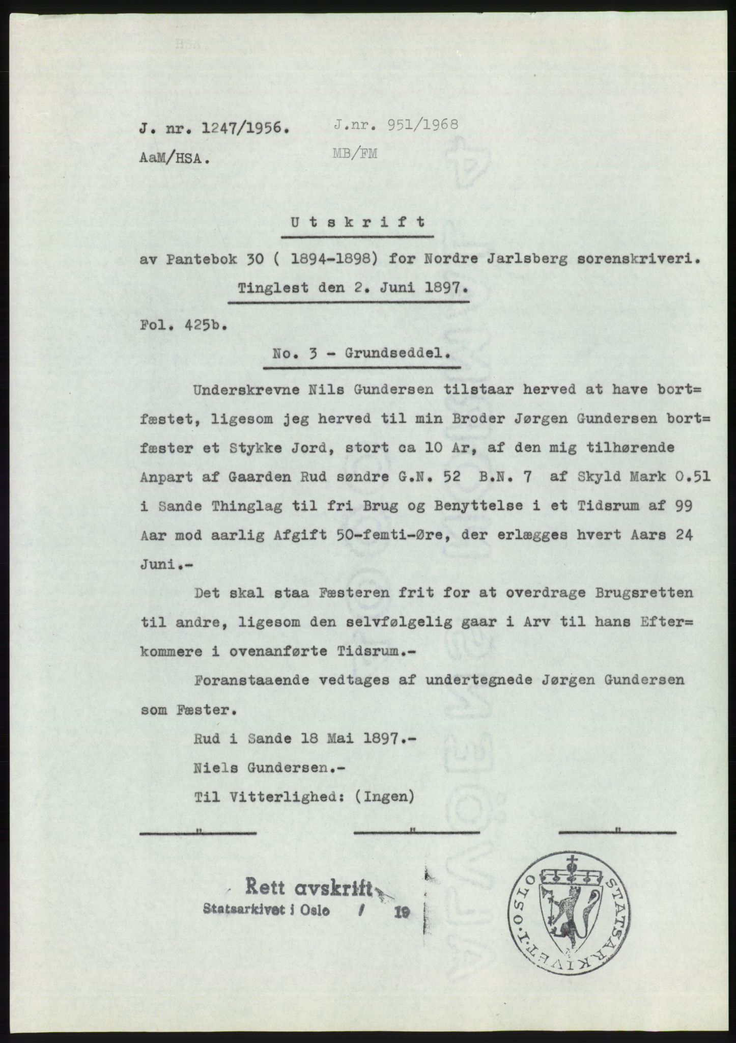 Statsarkivet i Kongsberg, AV/SAKO-A-0001/E/Ee/L0008: Avskrifter, SAO jnr. 1203/1956 - 344/1957, 1956-1957, s. 60