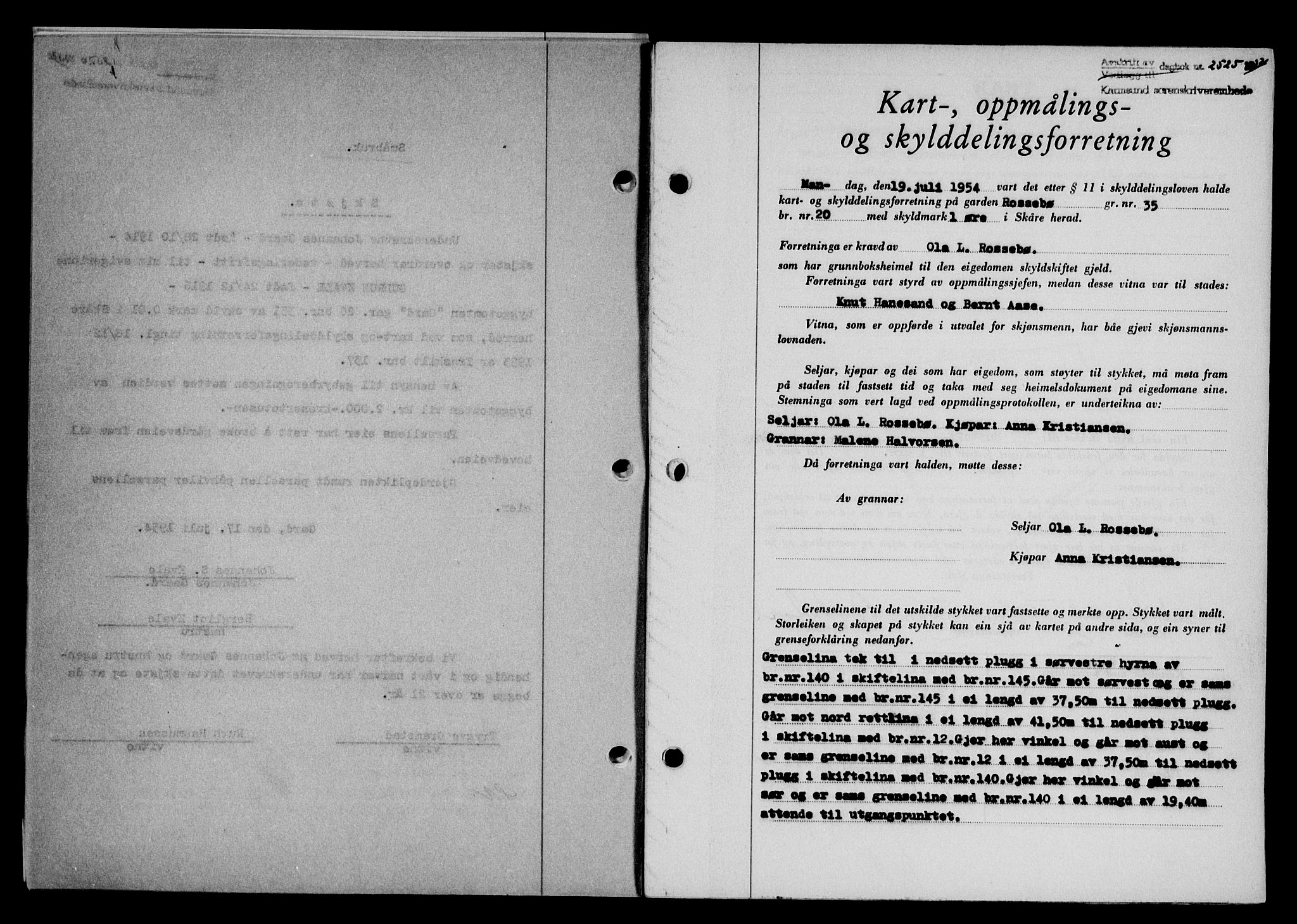 Karmsund sorenskriveri, SAST/A-100311/01/II/IIB/L0113: Pantebok nr. 93A, 1954-1954, Dagboknr: 2525/1954
