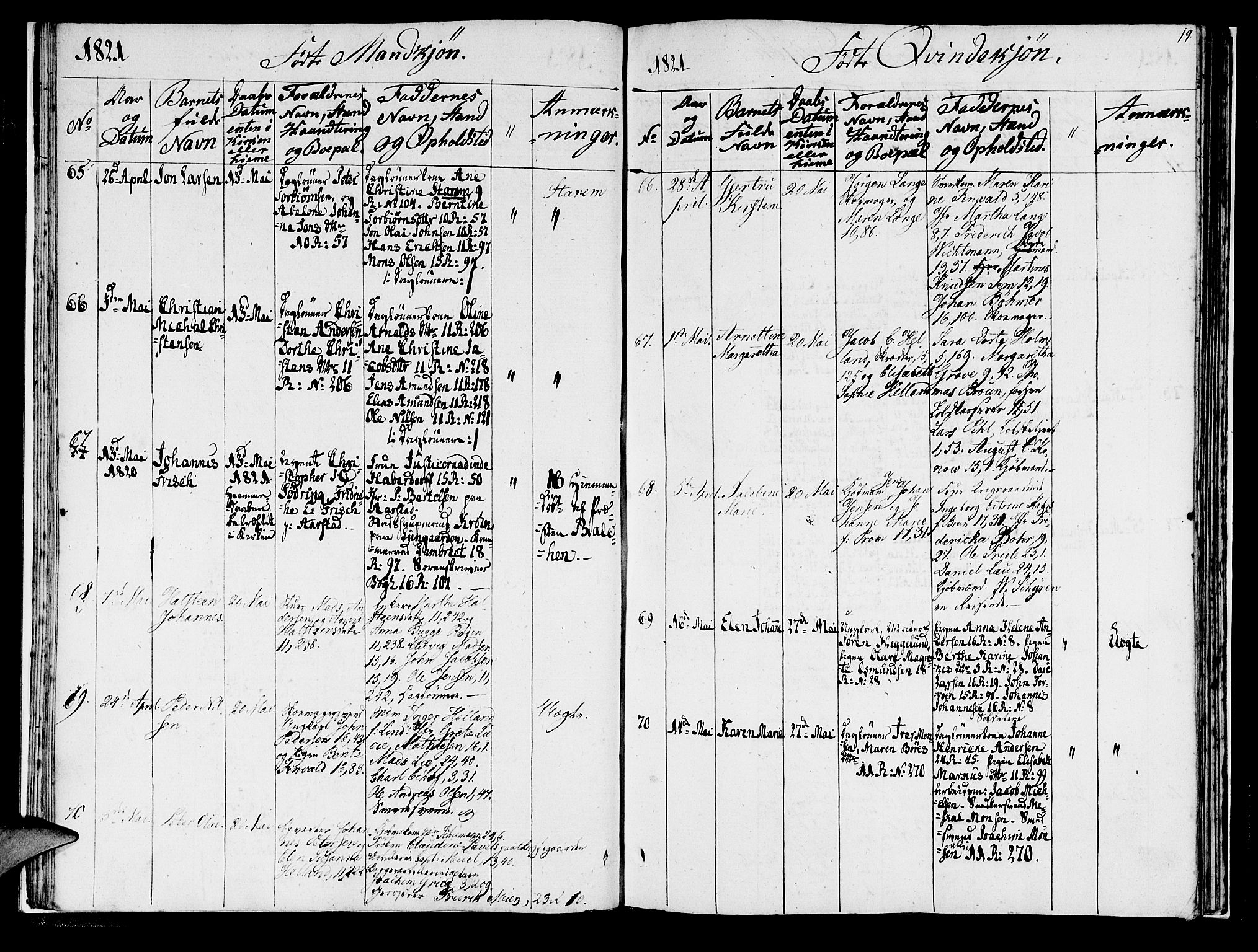 Domkirken sokneprestembete, AV/SAB-A-74801/H/Haa/L0011: Ministerialbok nr. A 11, 1820-1821, s. 19