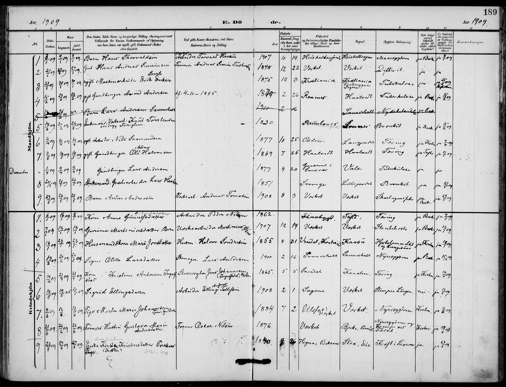 Holla kirkebøker, AV/SAKO-A-272/F/Fa/L0012: Ministerialbok nr. 12, 1907-1923, s. 189
