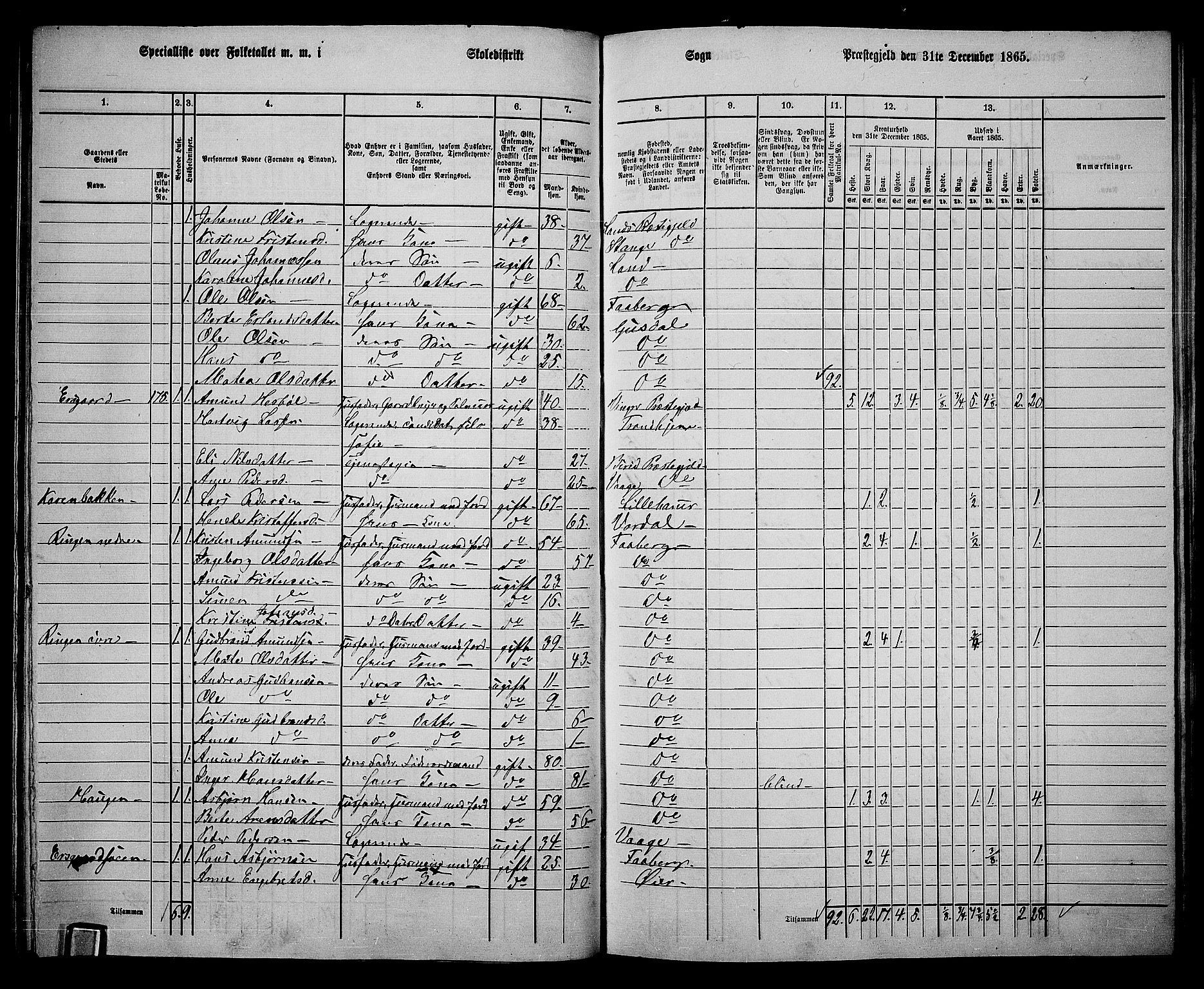 RA, Folketelling 1865 for 0524L Fåberg prestegjeld, Fåberg sokn og Lillehammer landsokn, 1865, s. 109