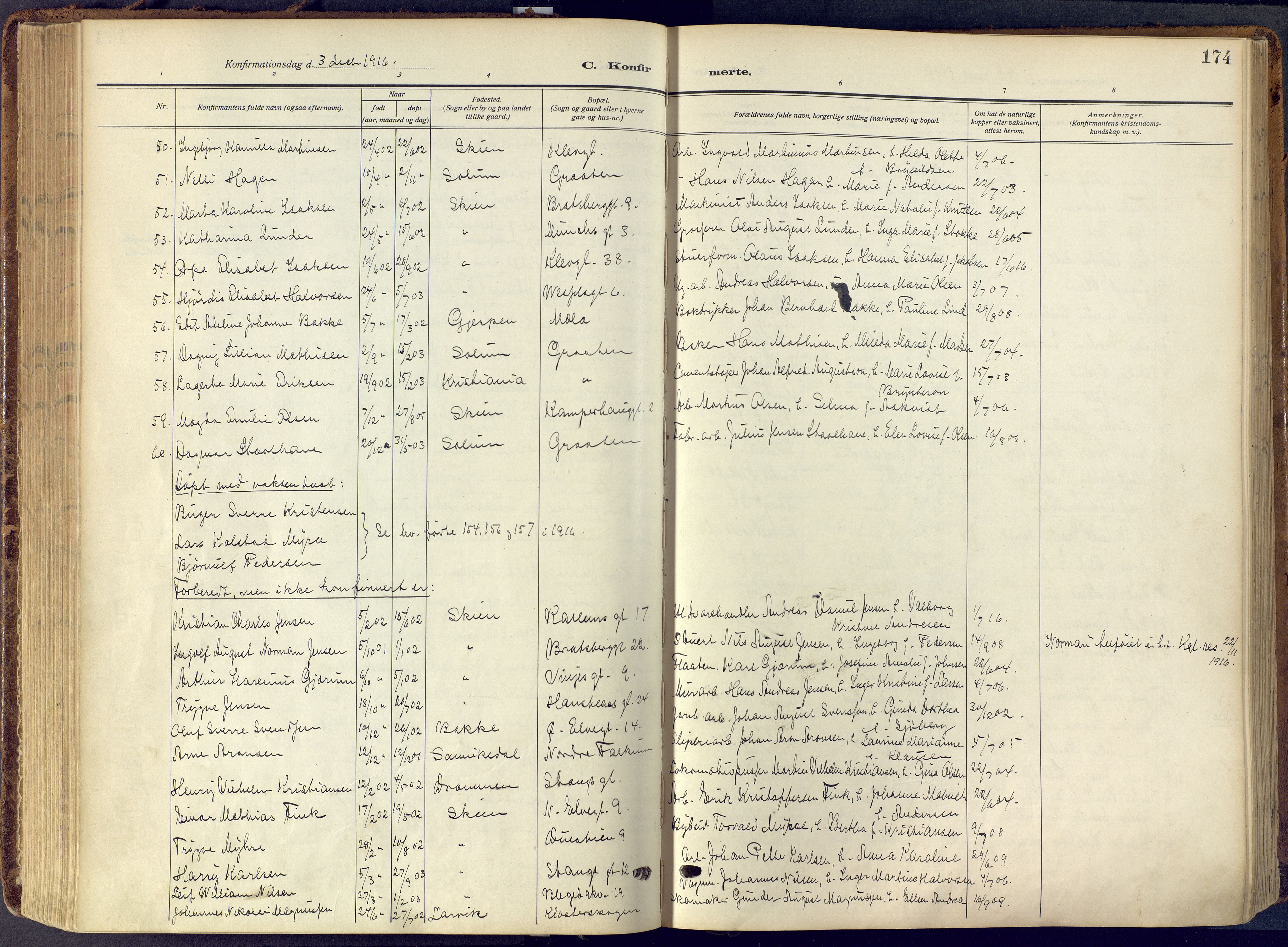 Skien kirkebøker, SAKO/A-302/F/Fa/L0013: Ministerialbok nr. 13, 1915-1921, s. 174