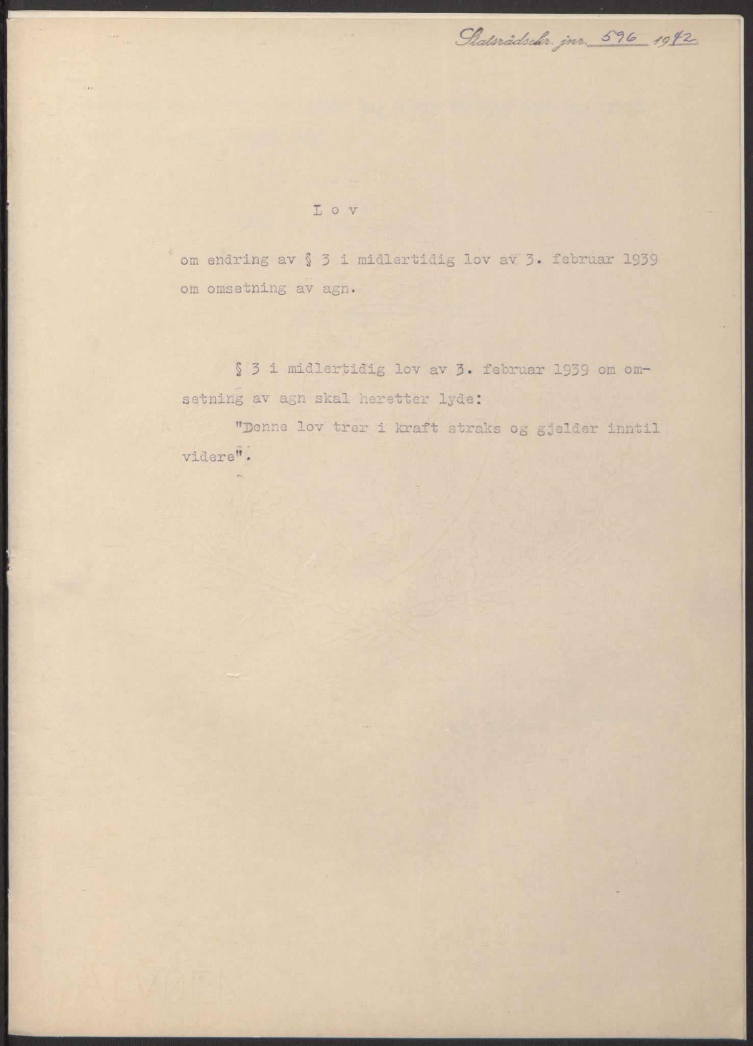 NS-administrasjonen 1940-1945 (Statsrådsekretariatet, de kommisariske statsråder mm), RA/S-4279/D/Db/L0098: Lover II, 1942, s. 153