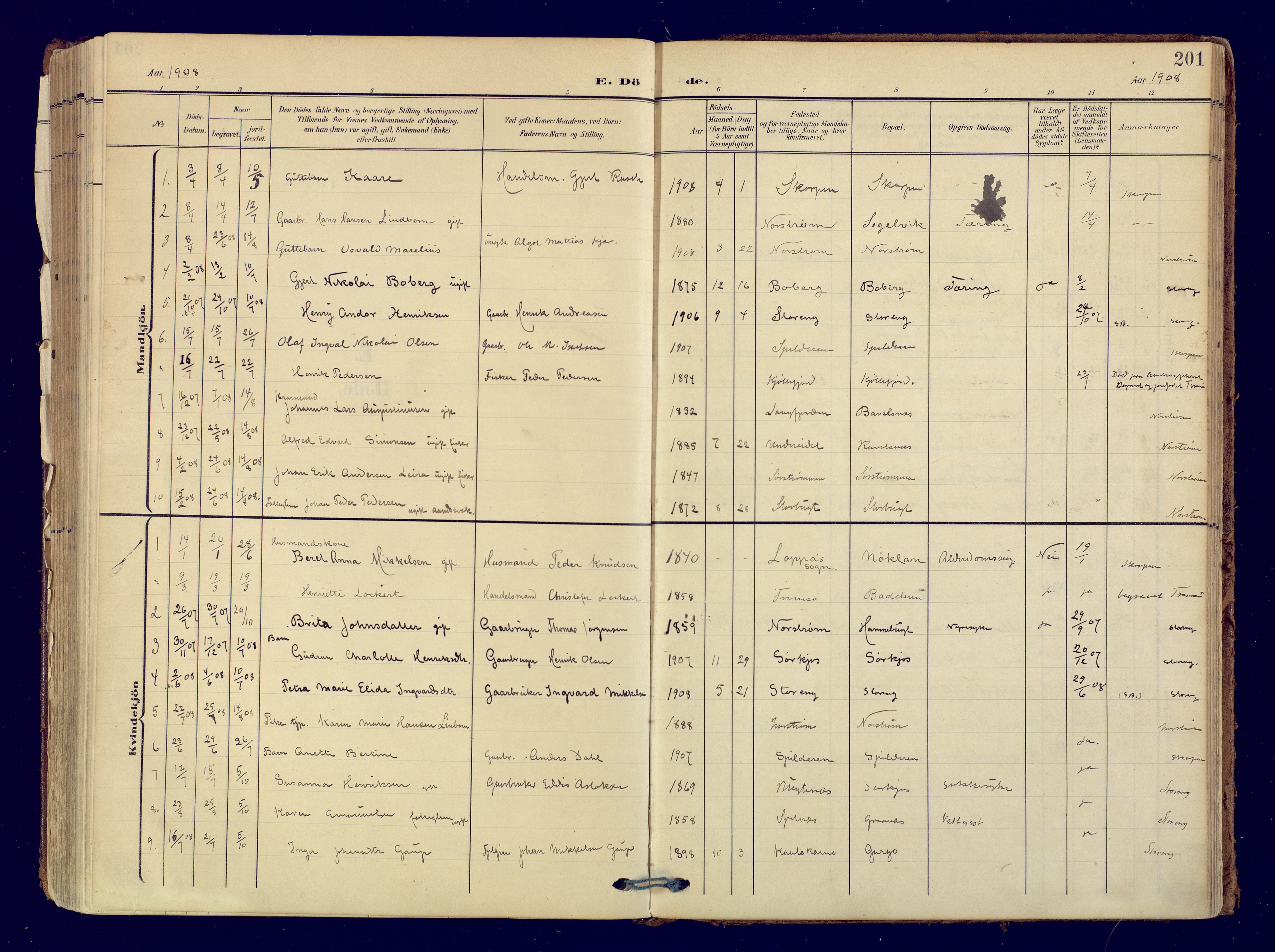 Skjervøy sokneprestkontor, AV/SATØ-S-1300/H/Ha/Haa: Ministerialbok nr. 19, 1908-1936, s. 201