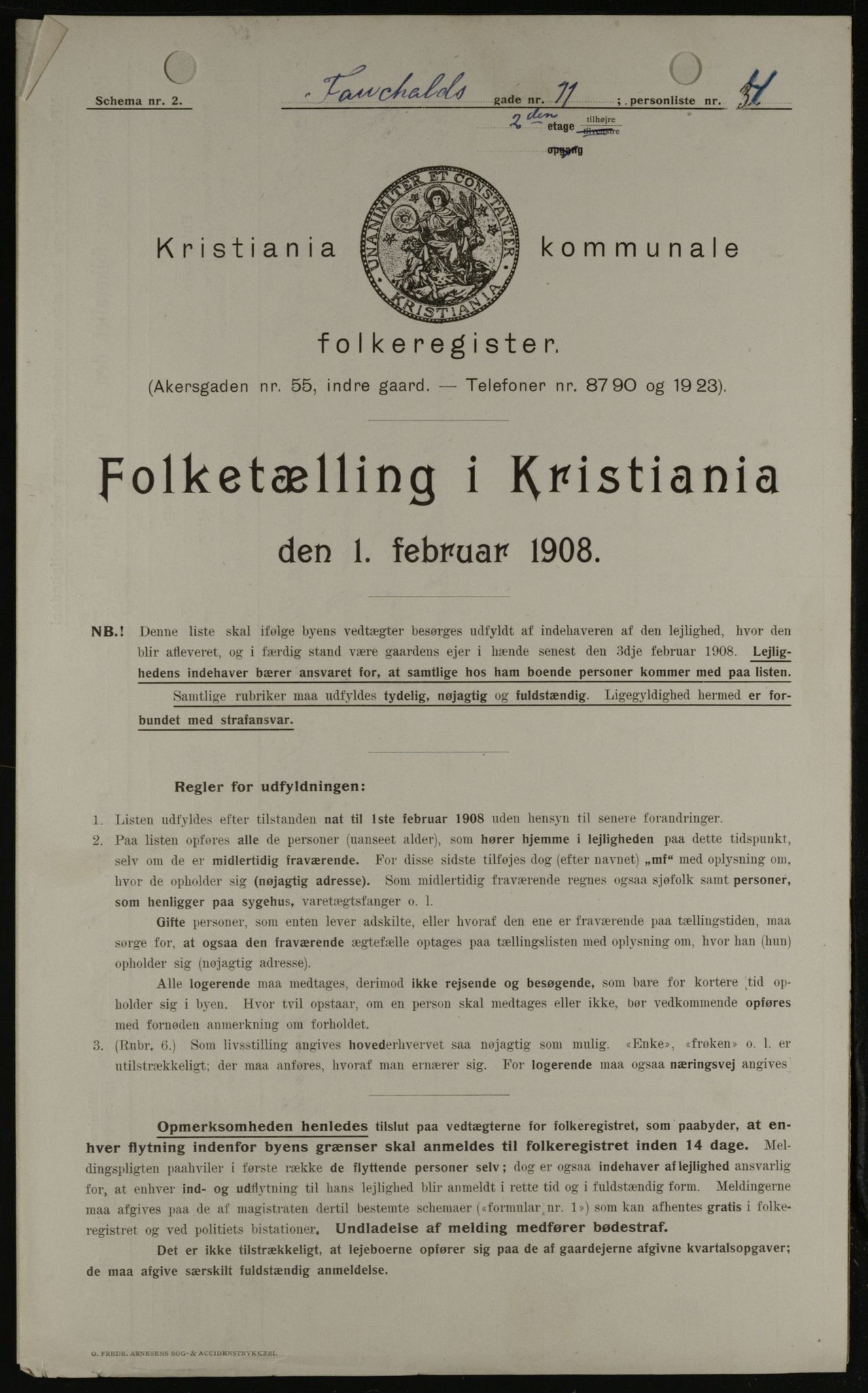 OBA, Kommunal folketelling 1.2.1908 for Kristiania kjøpstad, 1908, s. 21783