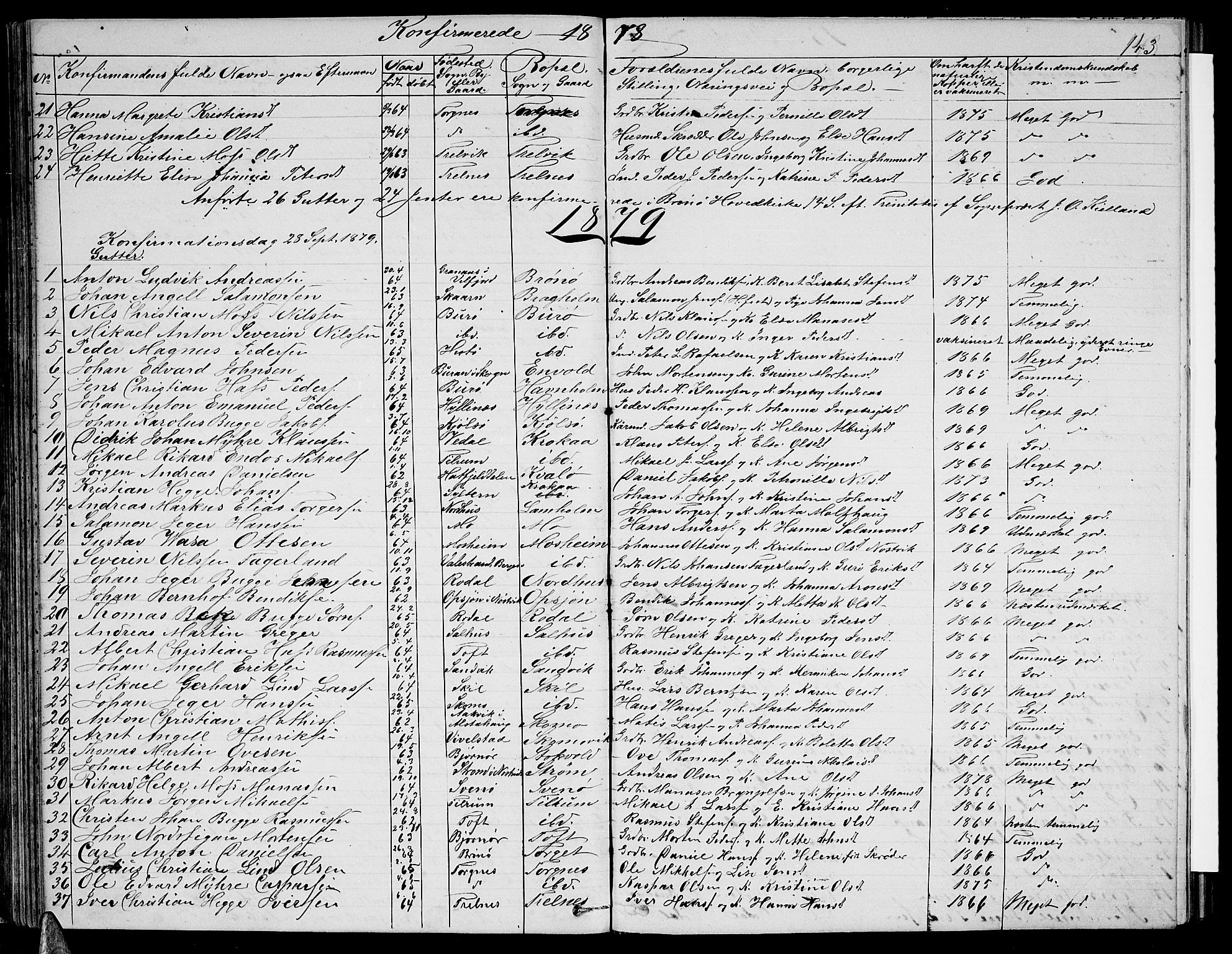 Ministerialprotokoller, klokkerbøker og fødselsregistre - Nordland, AV/SAT-A-1459/813/L0212: Klokkerbok nr. 813C04, 1864-1886, s. 143