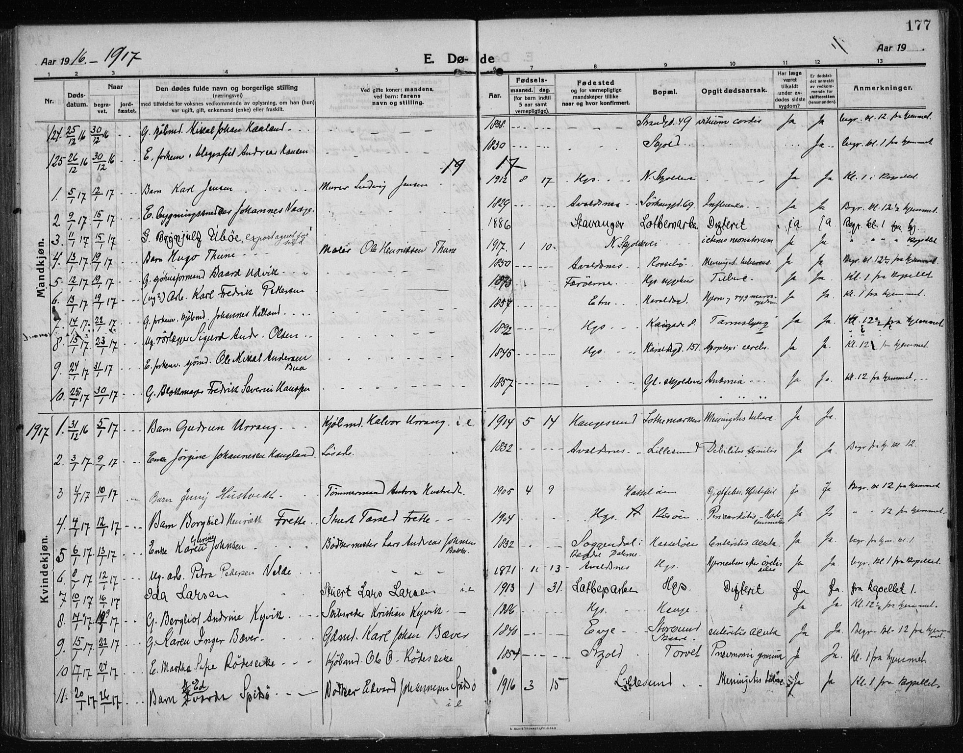 Haugesund sokneprestkontor, AV/SAST-A -101863/H/Ha/Haa/L0009: Ministerialbok nr. A 9, 1914-1929, s. 177