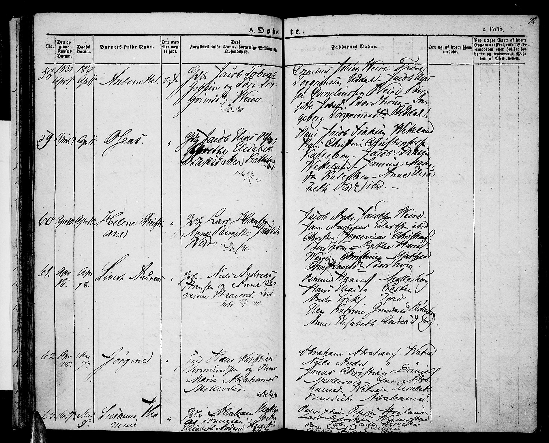 Lista sokneprestkontor, AV/SAK-1111-0027/F/Fa/L0008: Ministerialbok nr. A 8, 1823-1835, s. 72