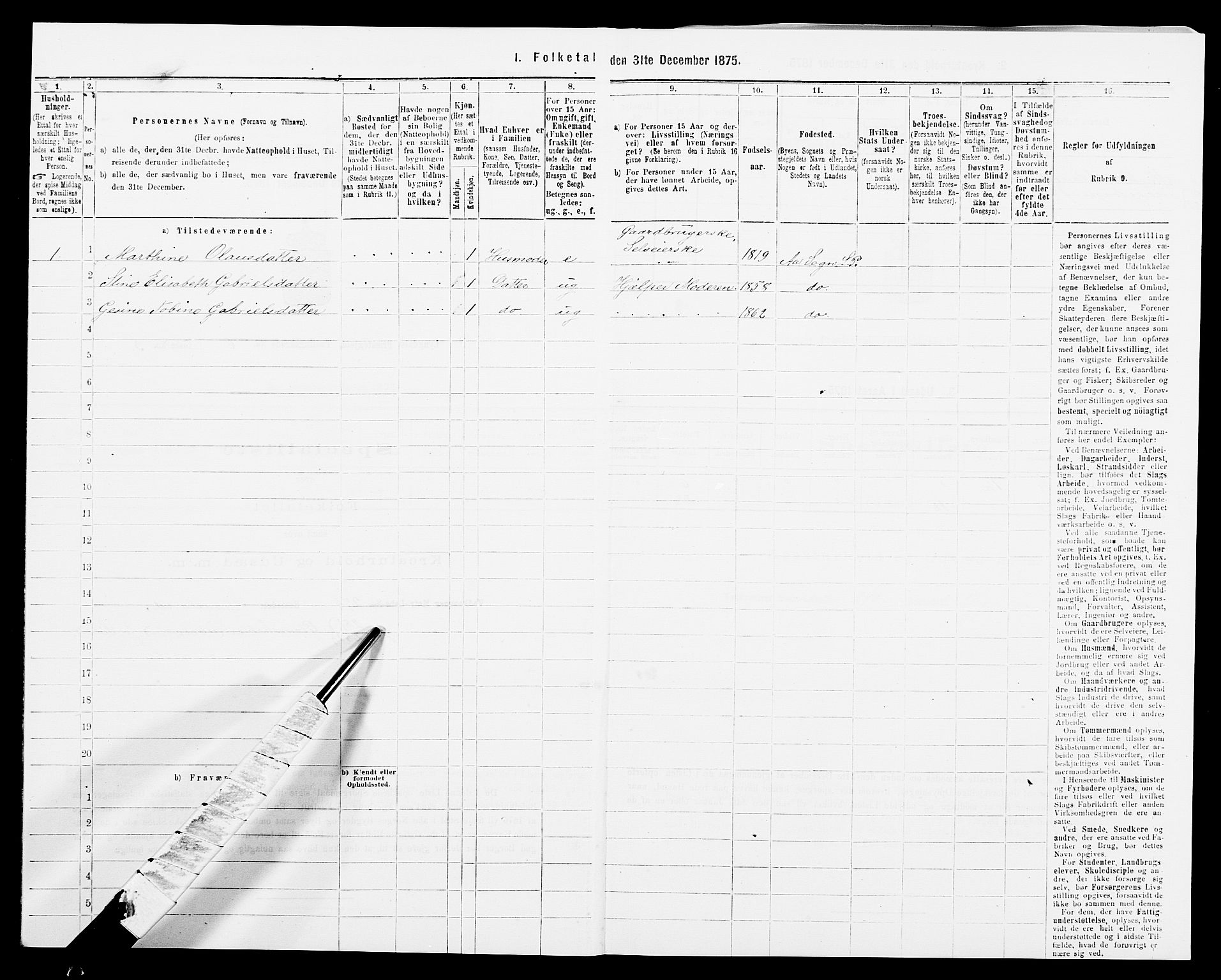 SAK, Folketelling 1875 for 1032P Lyngdal prestegjeld, 1875, s. 968