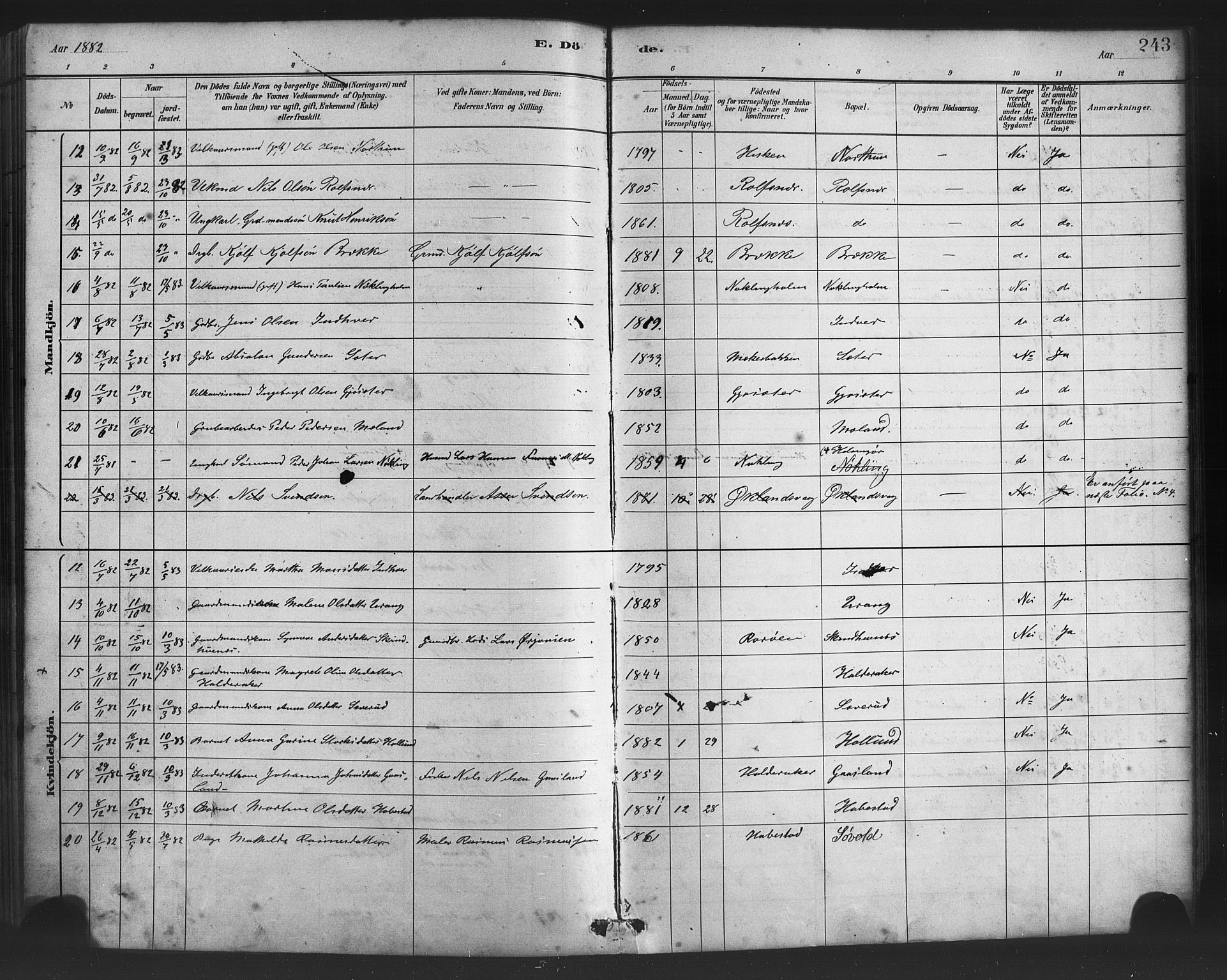 Finnås sokneprestembete, AV/SAB-A-99925/H/Ha/Haa/Haac/L0001: Ministerialbok nr. C 1, 1881-1894, s. 243
