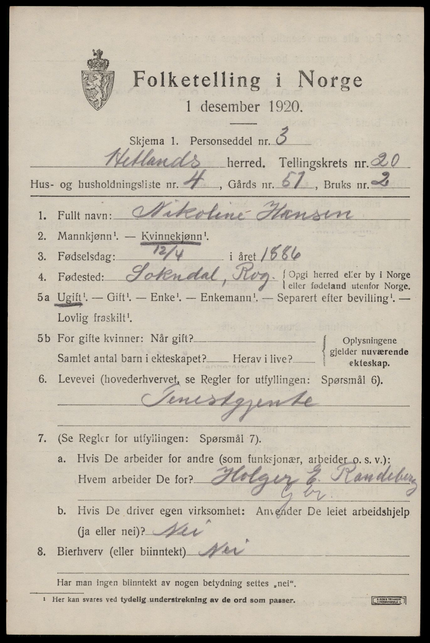 SAST, Folketelling 1920 for 1126 Hetland herred, 1920, s. 26491