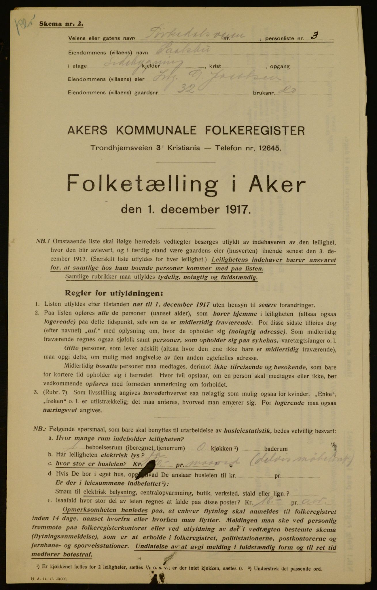 OBA, Kommunal folketelling 1.12.1917 for Aker, 1917, s. 75