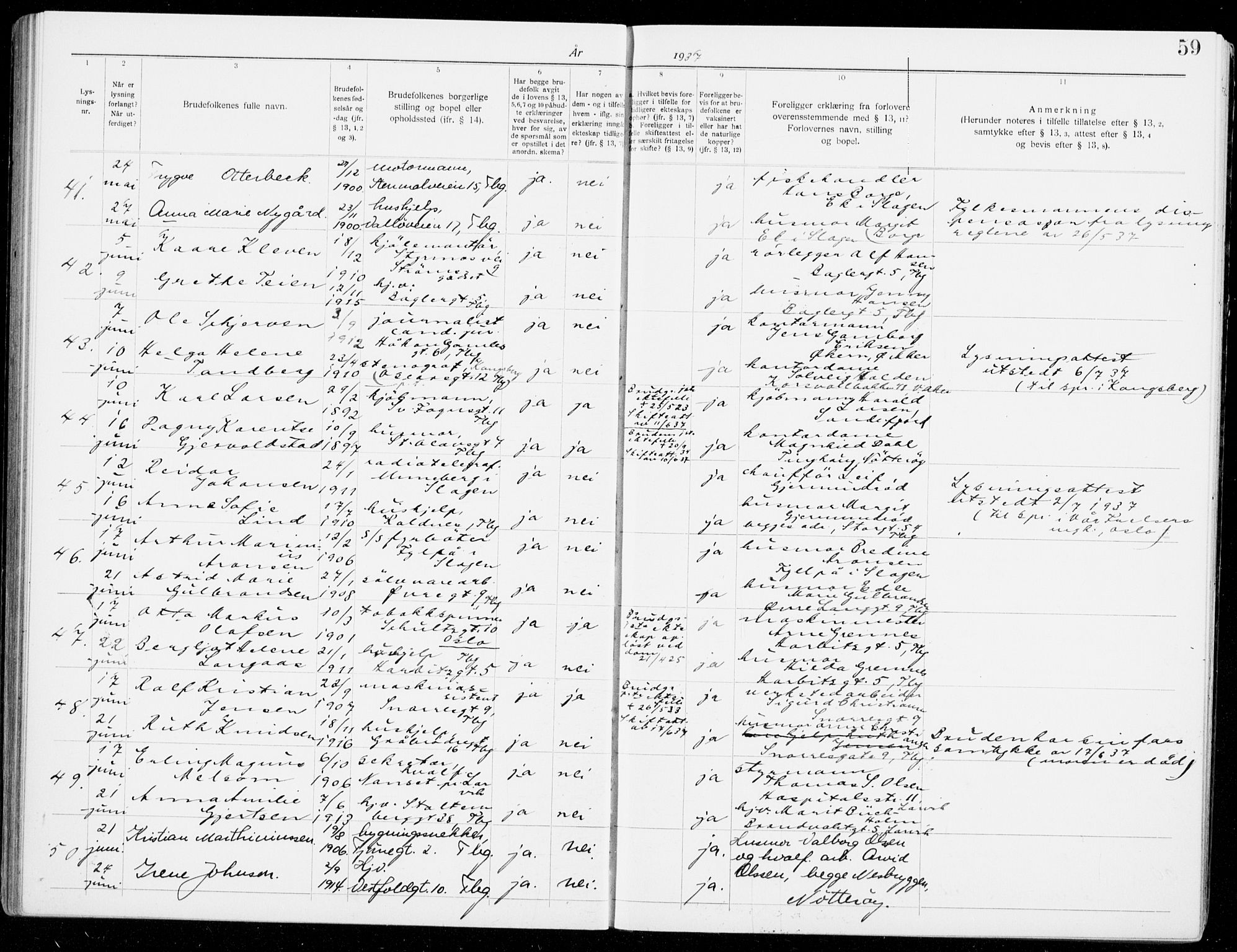 Tønsberg kirkebøker, AV/SAKO-A-330/H/Ha/L0008: Lysningsprotokoll nr. 8, 1931-1940, s. 59