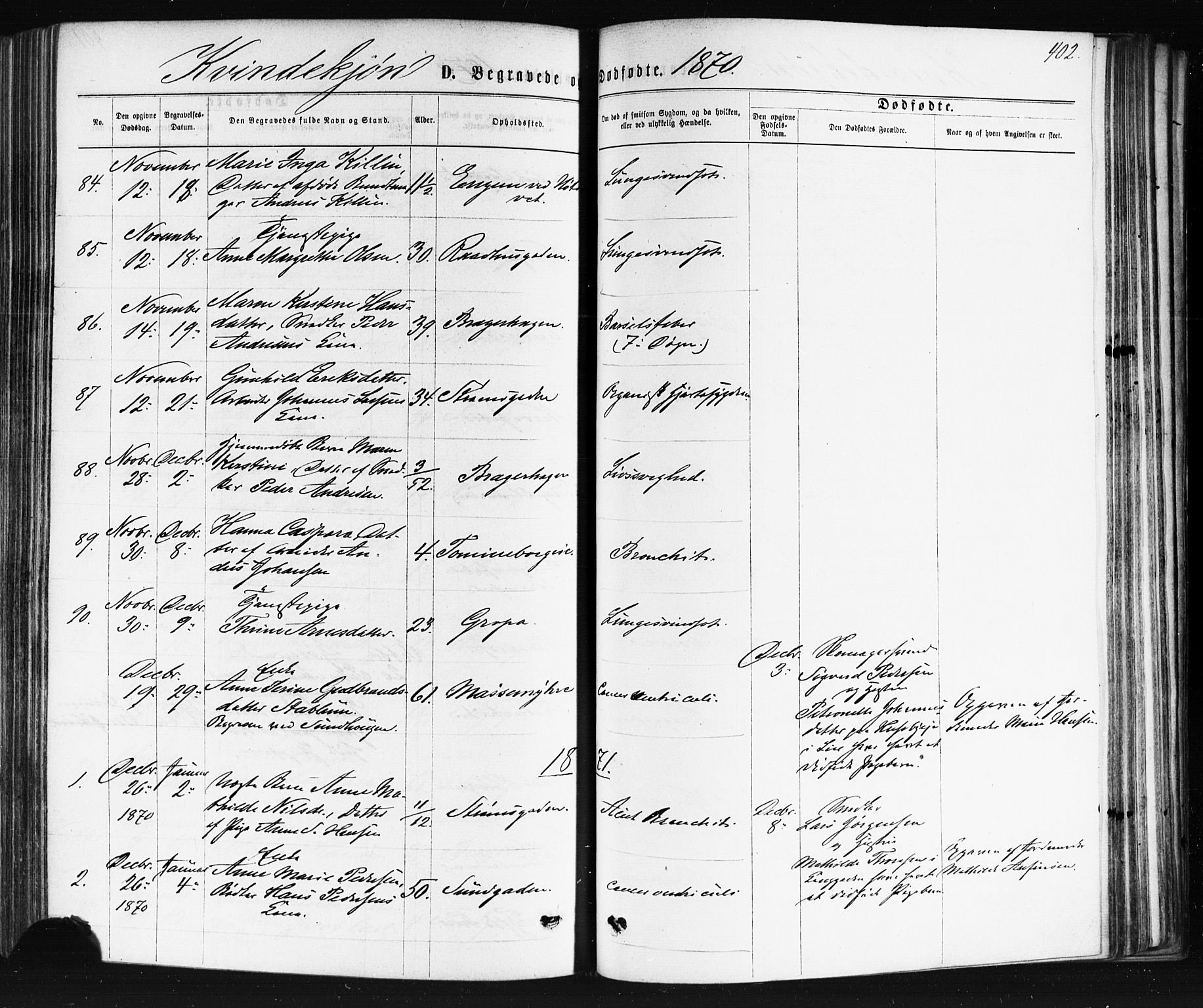 Bragernes kirkebøker, AV/SAKO-A-6/F/Fb/L0004: Ministerialbok nr. II 4, 1869-1875, s. 402