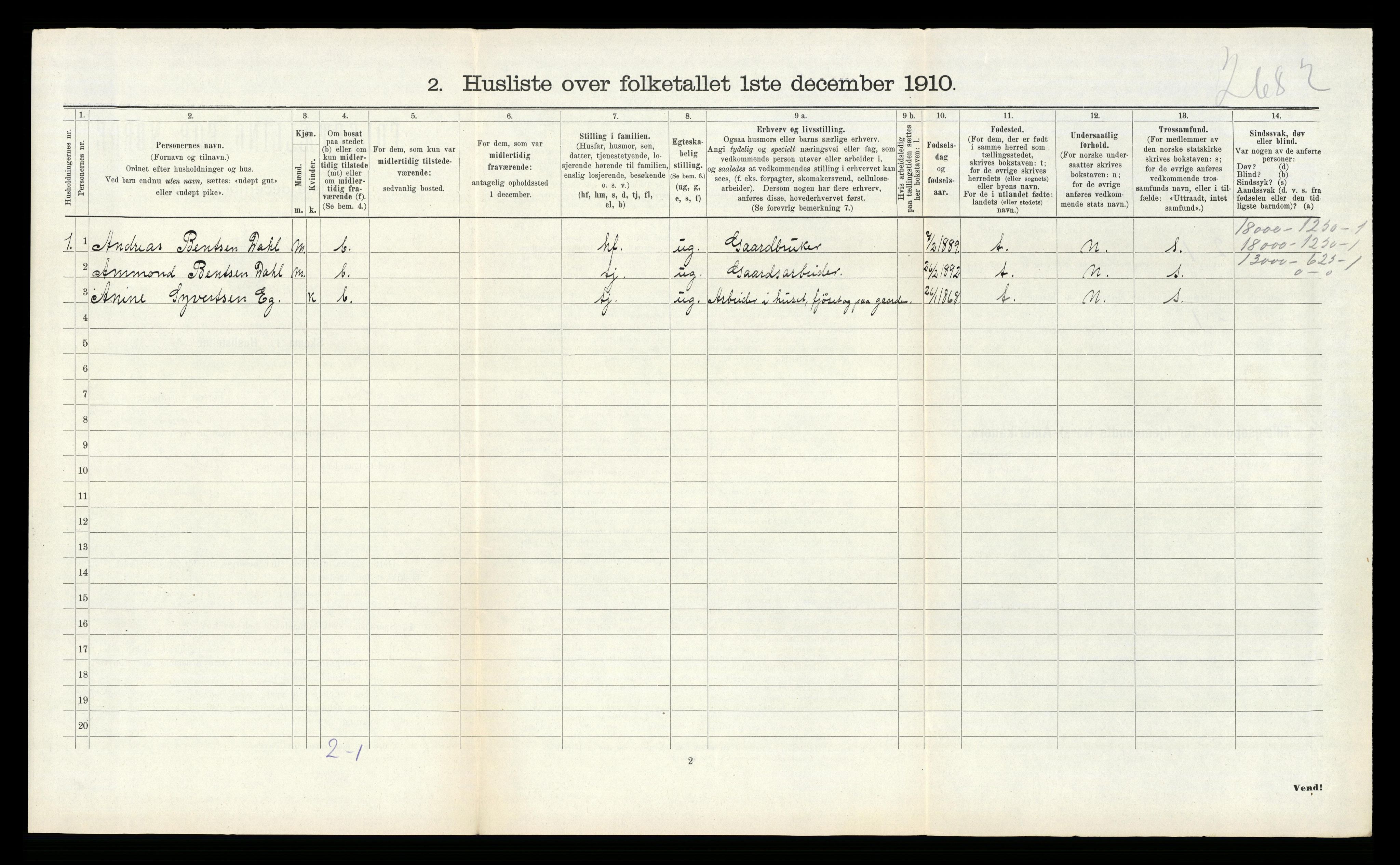 RA, Folketelling 1910 for 1018 Søgne herred, 1910, s. 1193