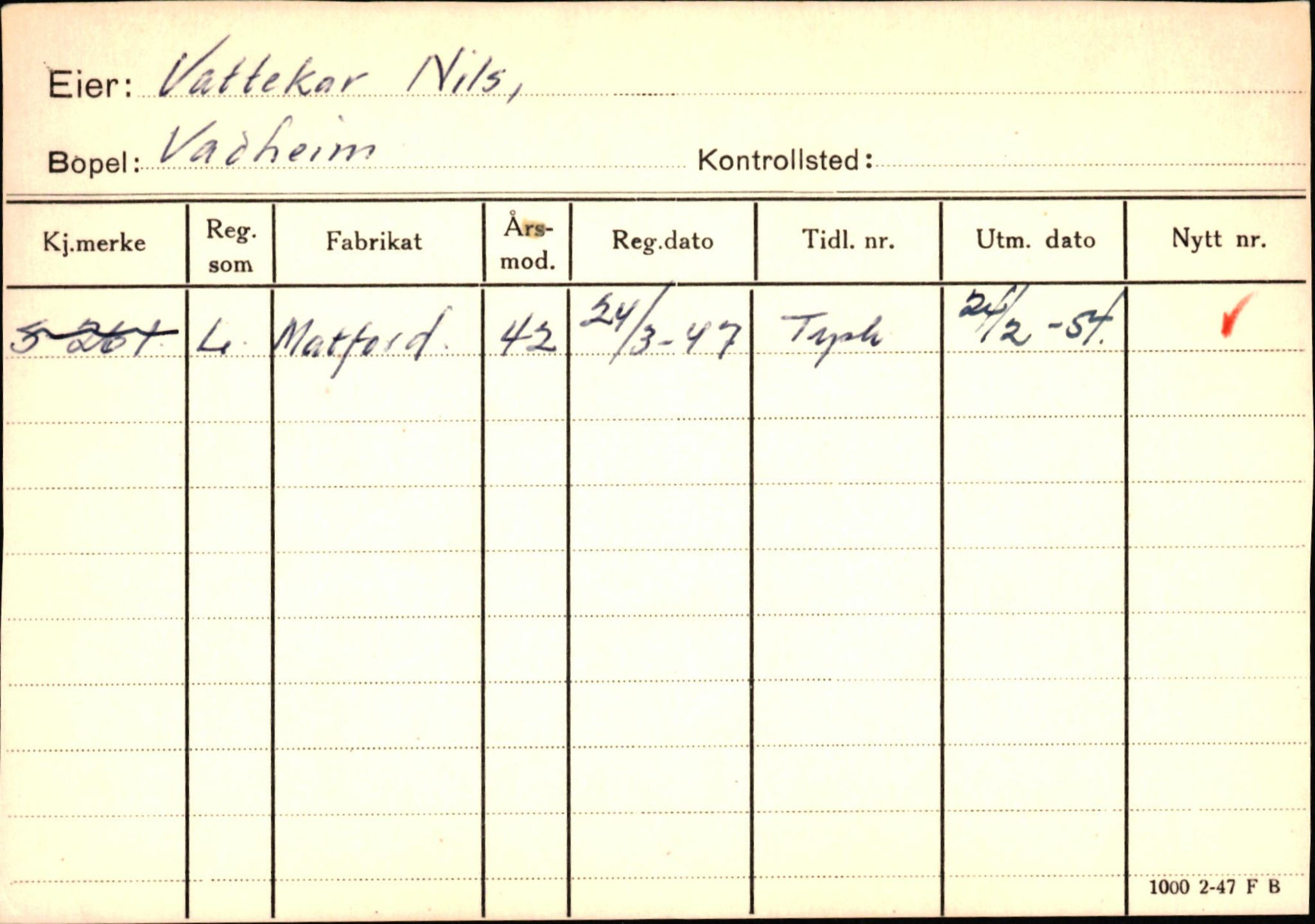 Statens vegvesen, Sogn og Fjordane vegkontor, SAB/A-5301/4/F/L0131: Eigarregister Høyanger P-Å. Stryn S-Å, 1945-1975, s. 788