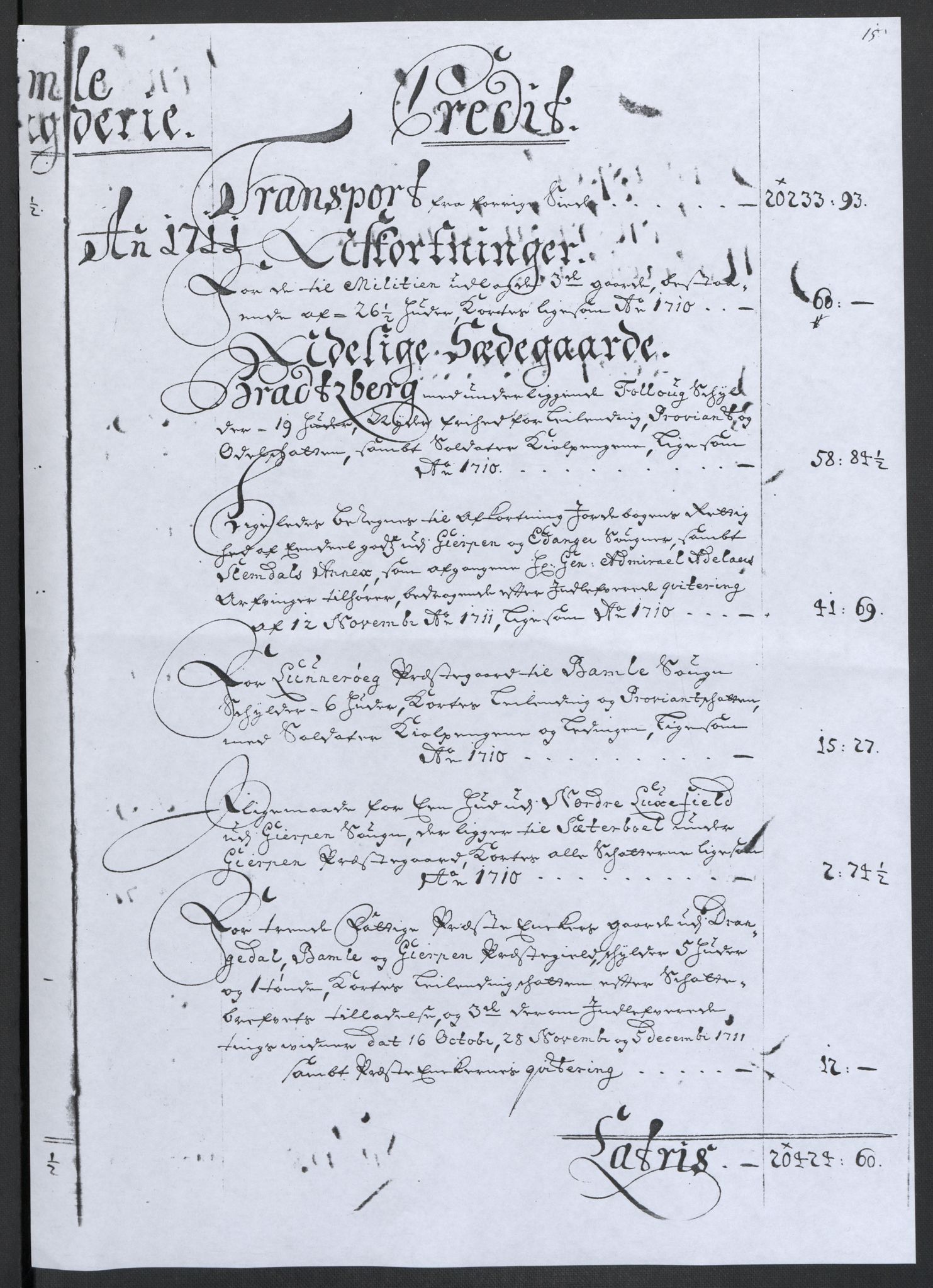 Rentekammeret inntil 1814, Reviderte regnskaper, Fogderegnskap, AV/RA-EA-4092/R36/L2120: Fogderegnskap Øvre og Nedre Telemark og Bamble, 1711, s. 18