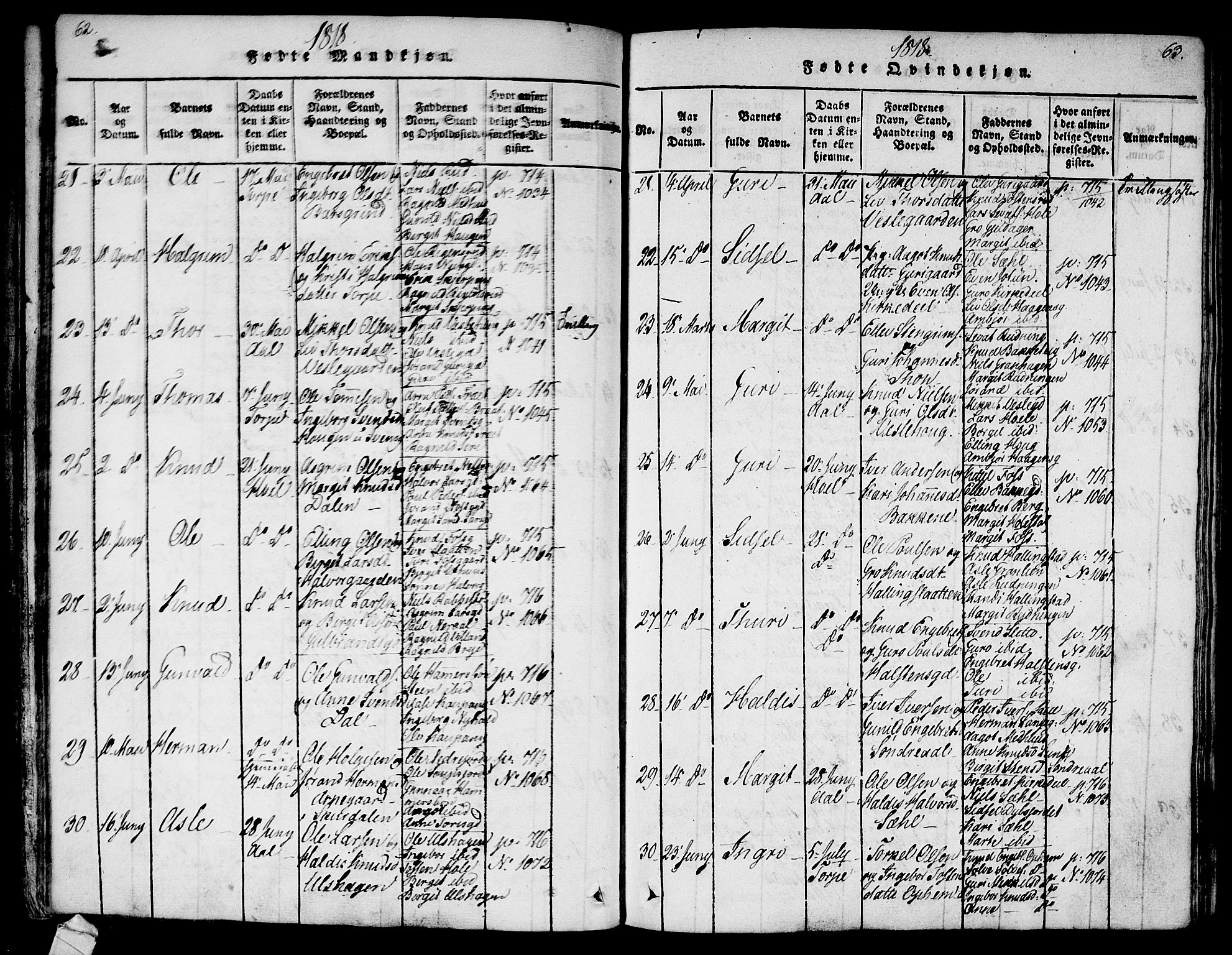Ål kirkebøker, SAKO/A-249/F/Fa/L0004: Ministerialbok nr. I 4, 1815-1825, s. 62-63