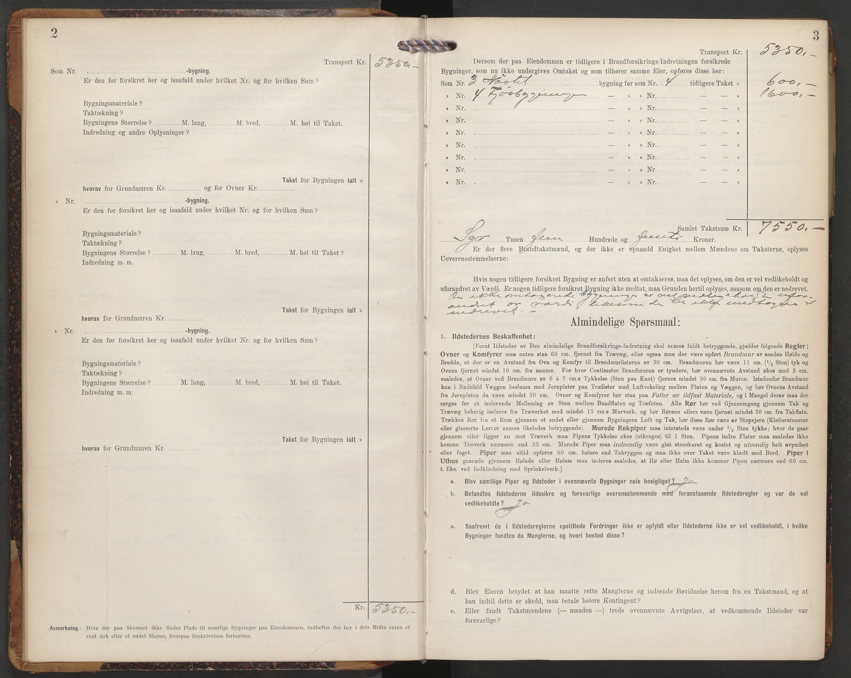 Evenes lensmannskontor, AV/SAT-A-5684/1/12/12b/L0008: Branntakstprotokoll-skjema, 1913-1915