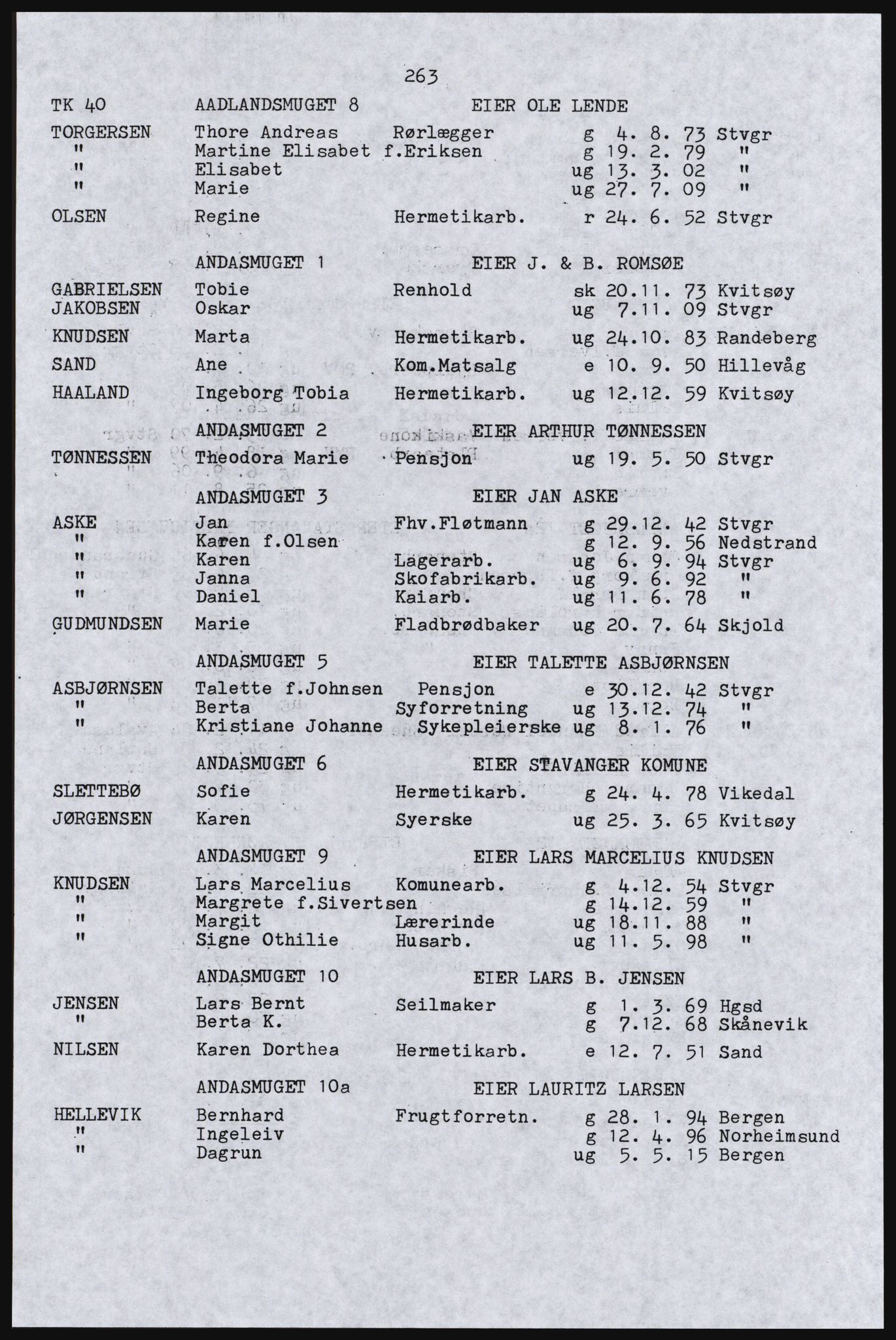 SAST, Avskrift av folketellingen 1920 for Stavanger kjøpstad, 1920, s. 269