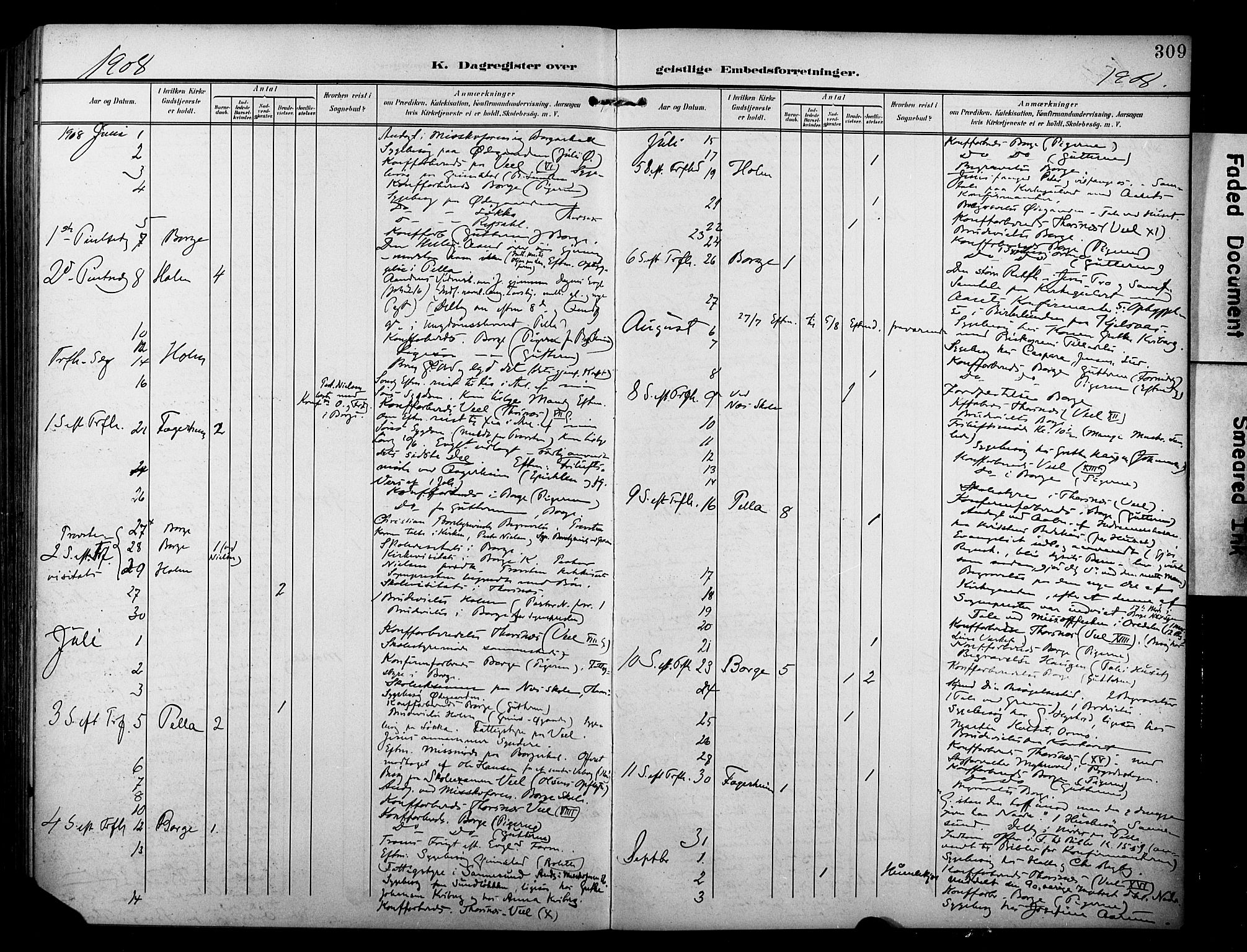 Borge prestekontor Kirkebøker, AV/SAO-A-10903/F/Fa/L0009: Ministerialbok nr. I 9, 1902-1911, s. 309