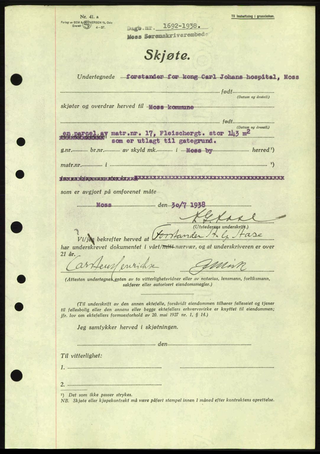 Moss sorenskriveri, SAO/A-10168: Pantebok nr. A4, 1938-1938, Dagboknr: 1692/1938