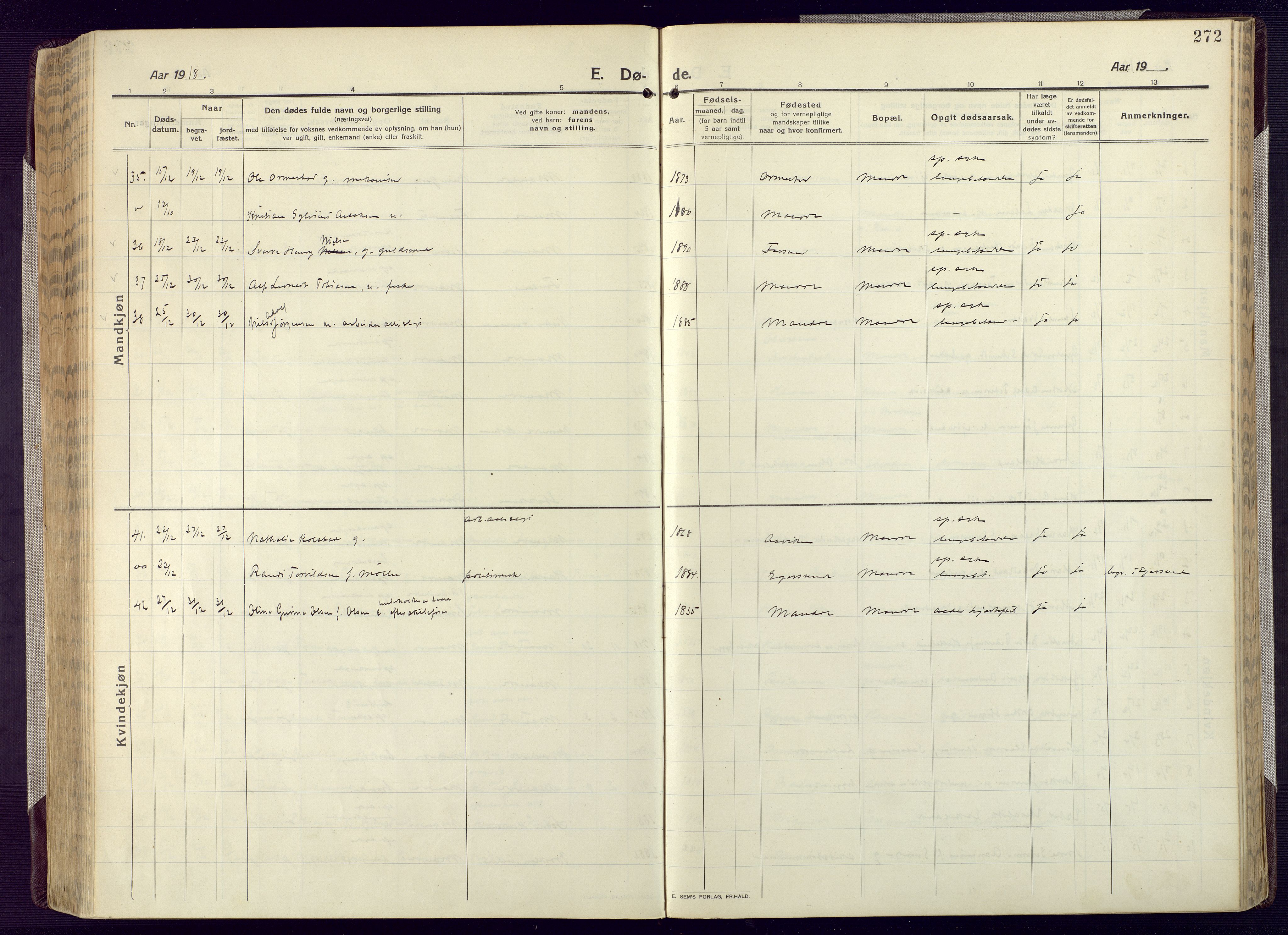 Mandal sokneprestkontor, SAK/1111-0030/F/Fa/Fac/L0001: Ministerialbok nr. A 1, 1913-1925, s. 272