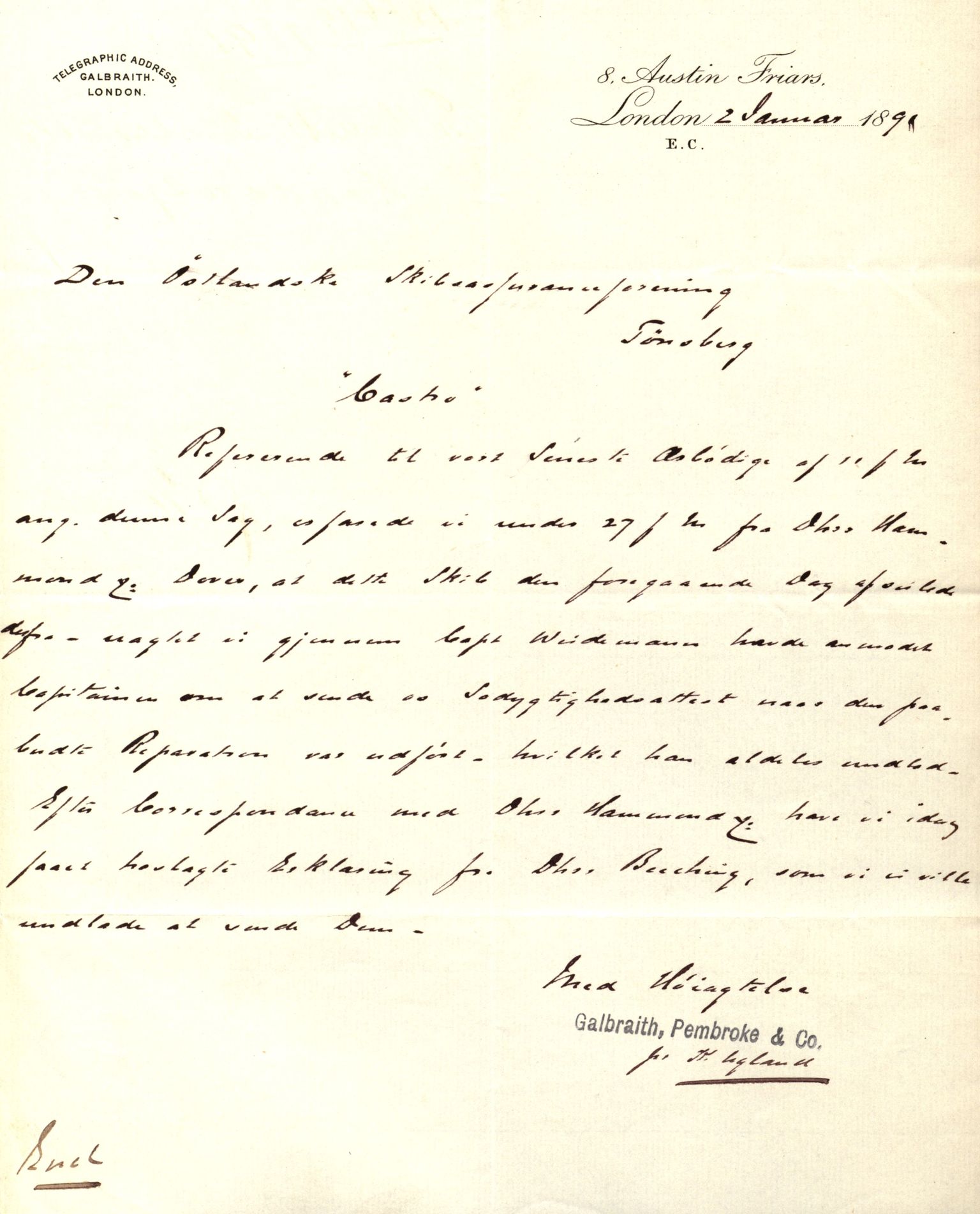 Pa 63 - Østlandske skibsassuranceforening, VEMU/A-1079/G/Ga/L0025/0003: Havaridokumenter / Josephine, Carl, Johanna, Castro, Comorin, Corona, 1890, s. 53