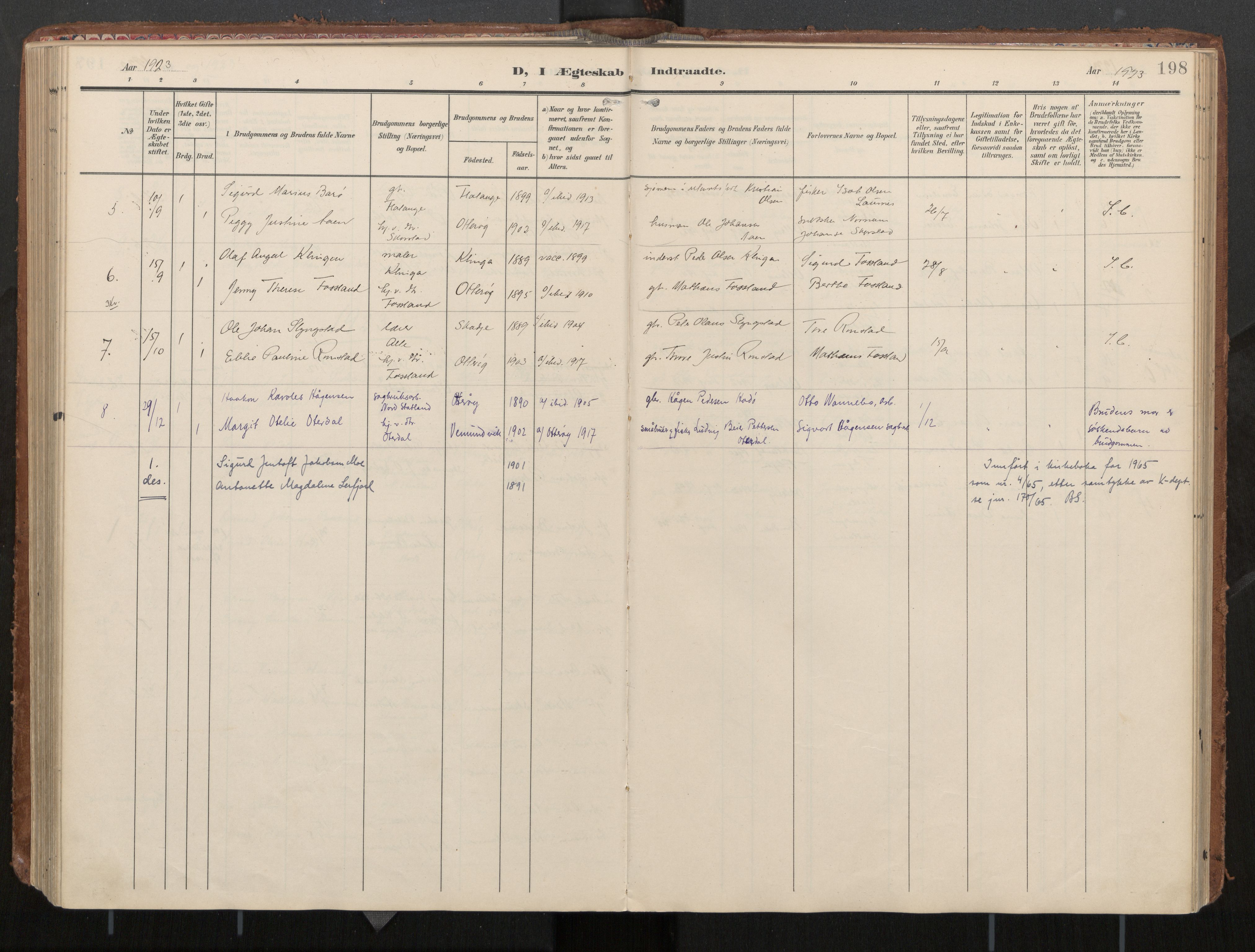 Ministerialprotokoller, klokkerbøker og fødselsregistre - Nord-Trøndelag, SAT/A-1458/774/L0629: Ministerialbok, 1904-1926, s. 198